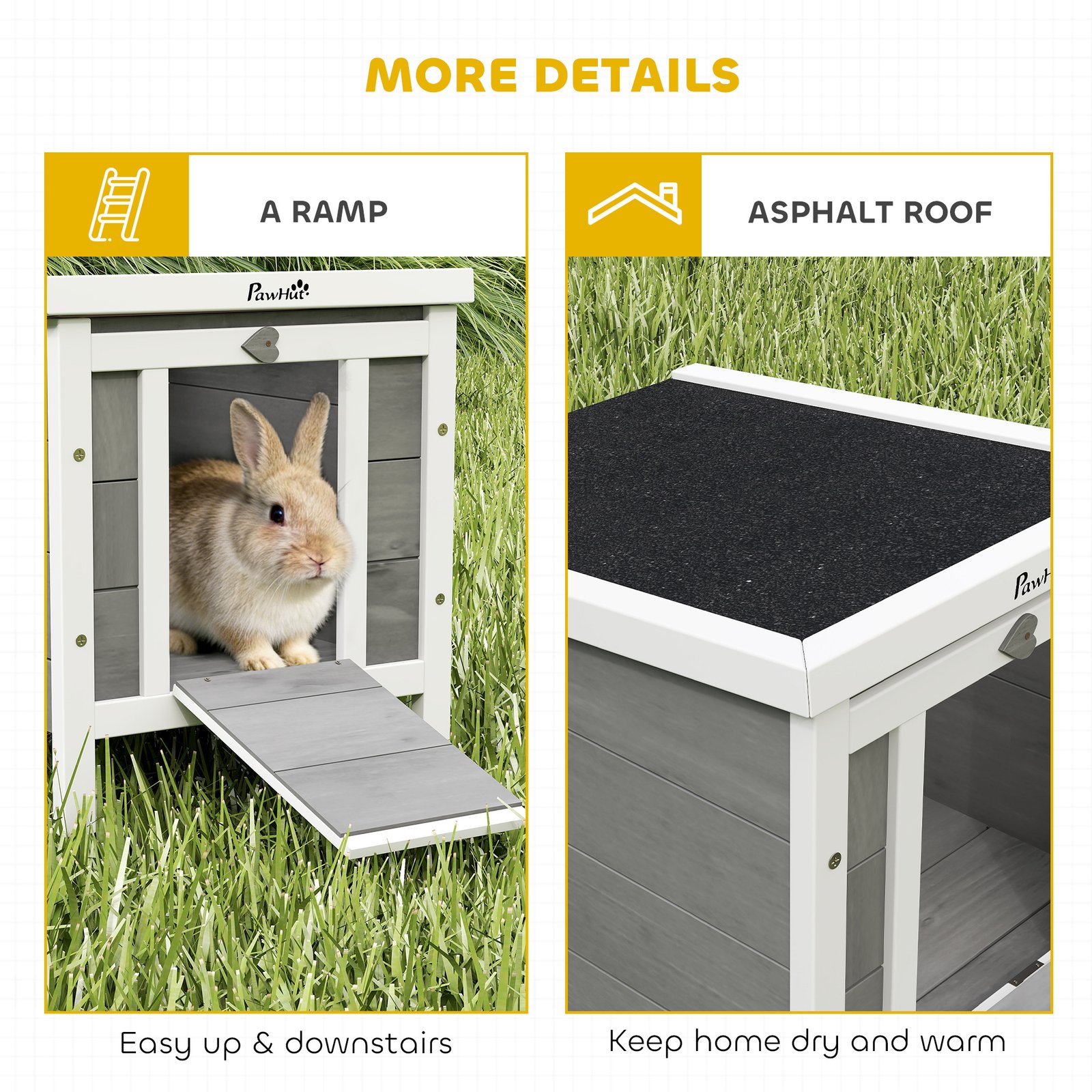 Wooden Rabbit Hutch Outdoor, Guinea Pig Hutch, Rabbit Hideaway, Cat House, Bunny Cage Small Animal House with Openable Roof, 51 x 42 x 43 cm, Grey