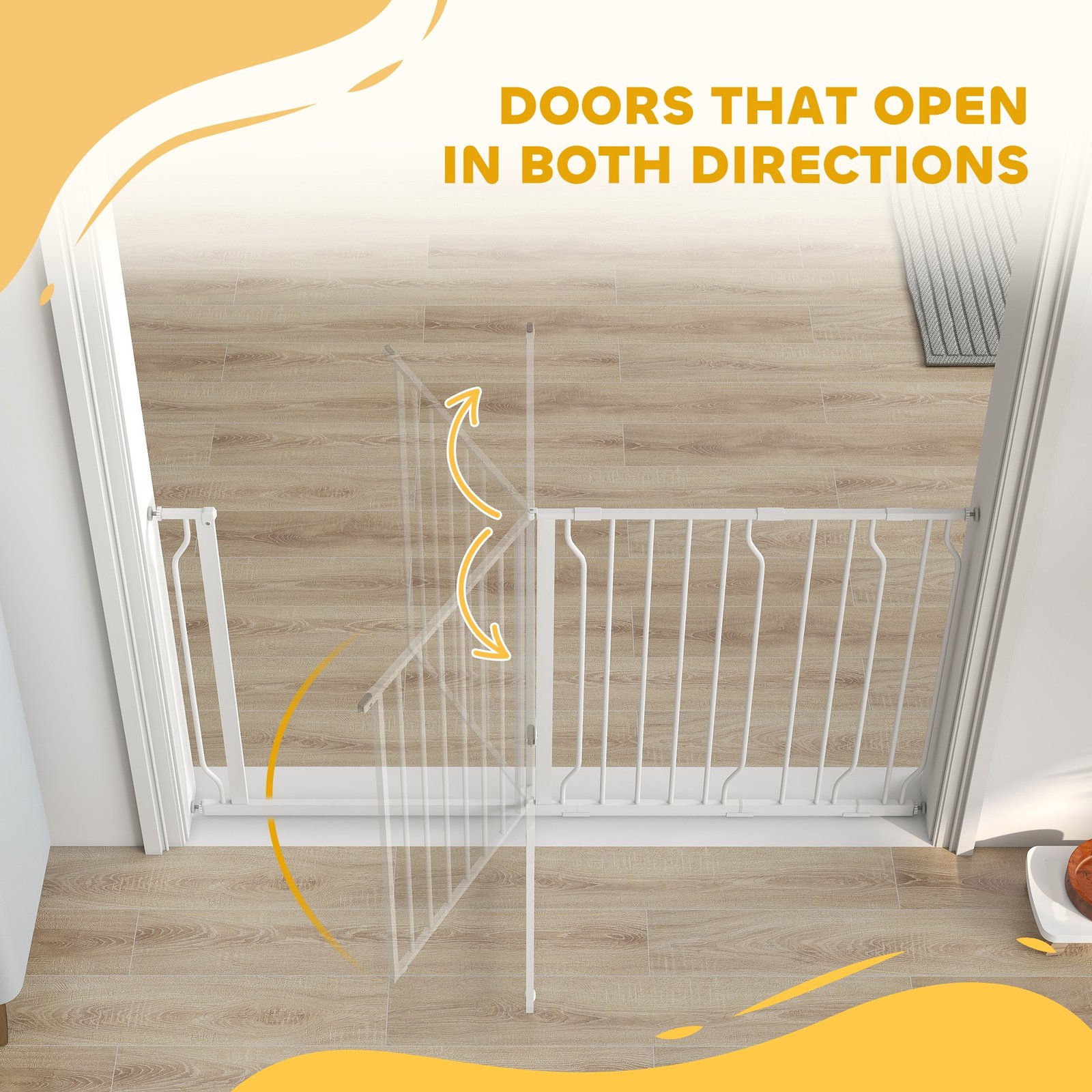 Extra Wide Dog Safety Gate, with Door Pressure, for Doorways, Hallways, Staircases - White