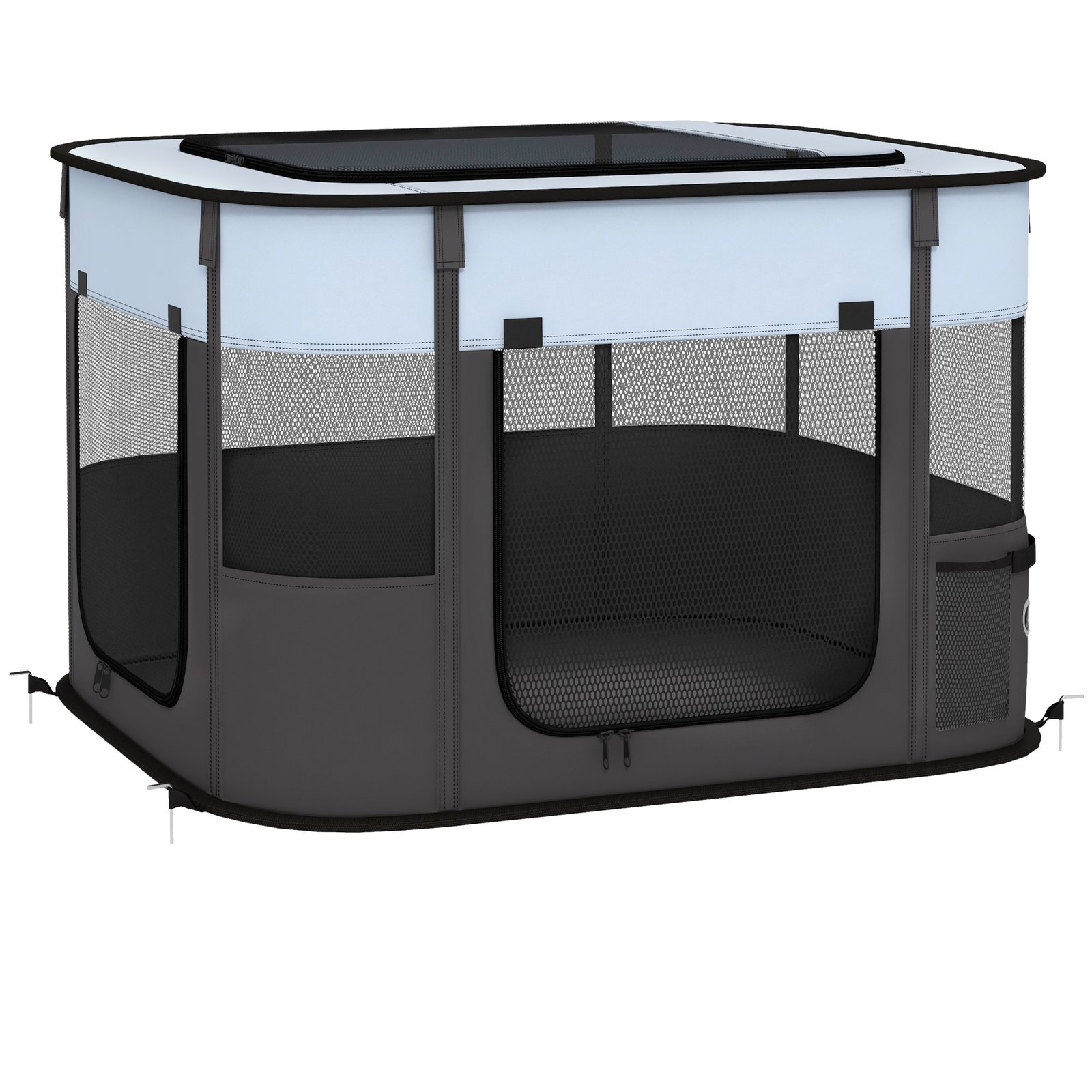 Foldable Dog Pen with Storage Bag for Indoor/Outdoor Use, Portable Pet playpen, with Ground Stakes - Grey
