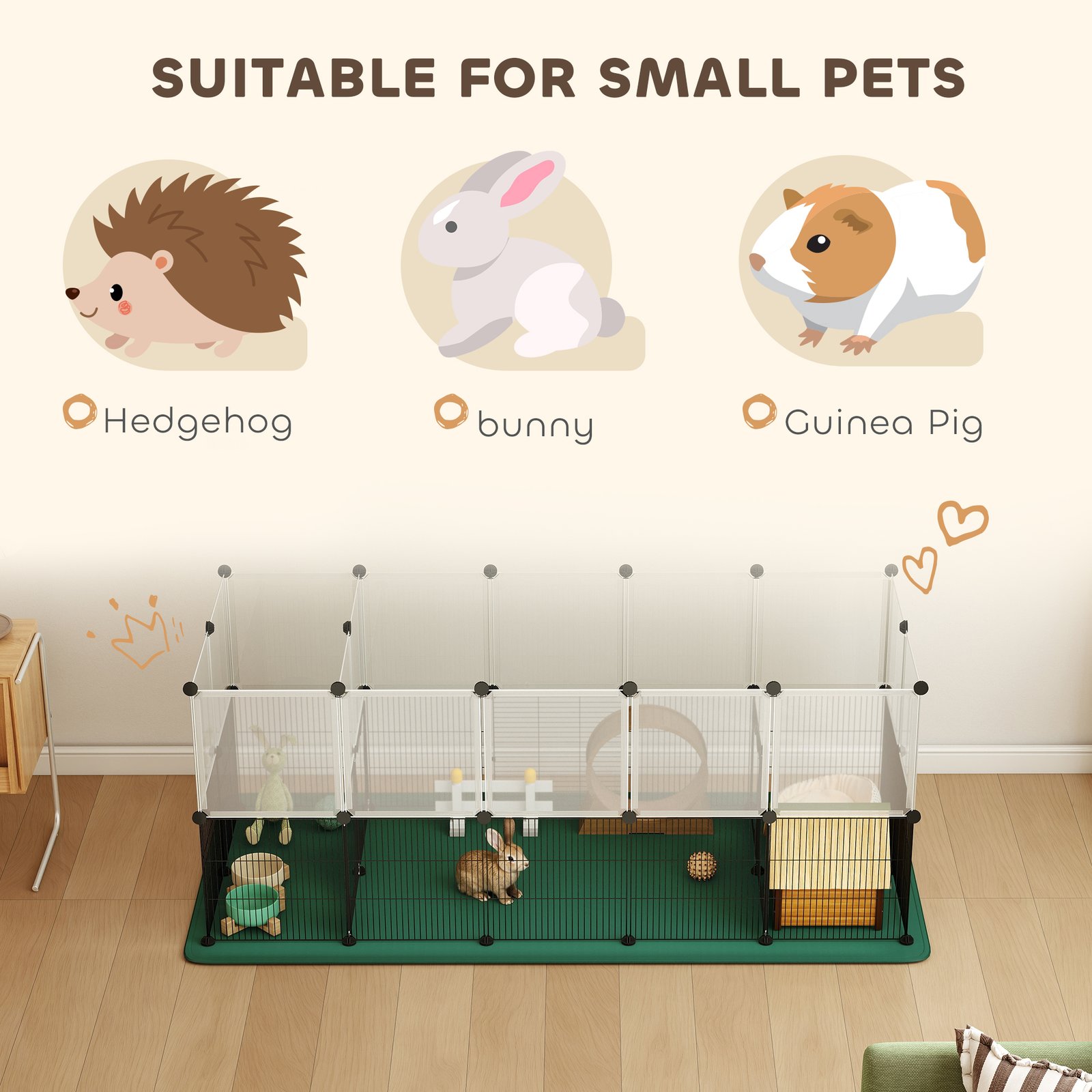 Pet Playpen with Waterproof Mat, DIY Small Animal Enclosure 34 Panels, Indoor/Outdoor Metal Pet Fence for Guinea Pigs - Image 7