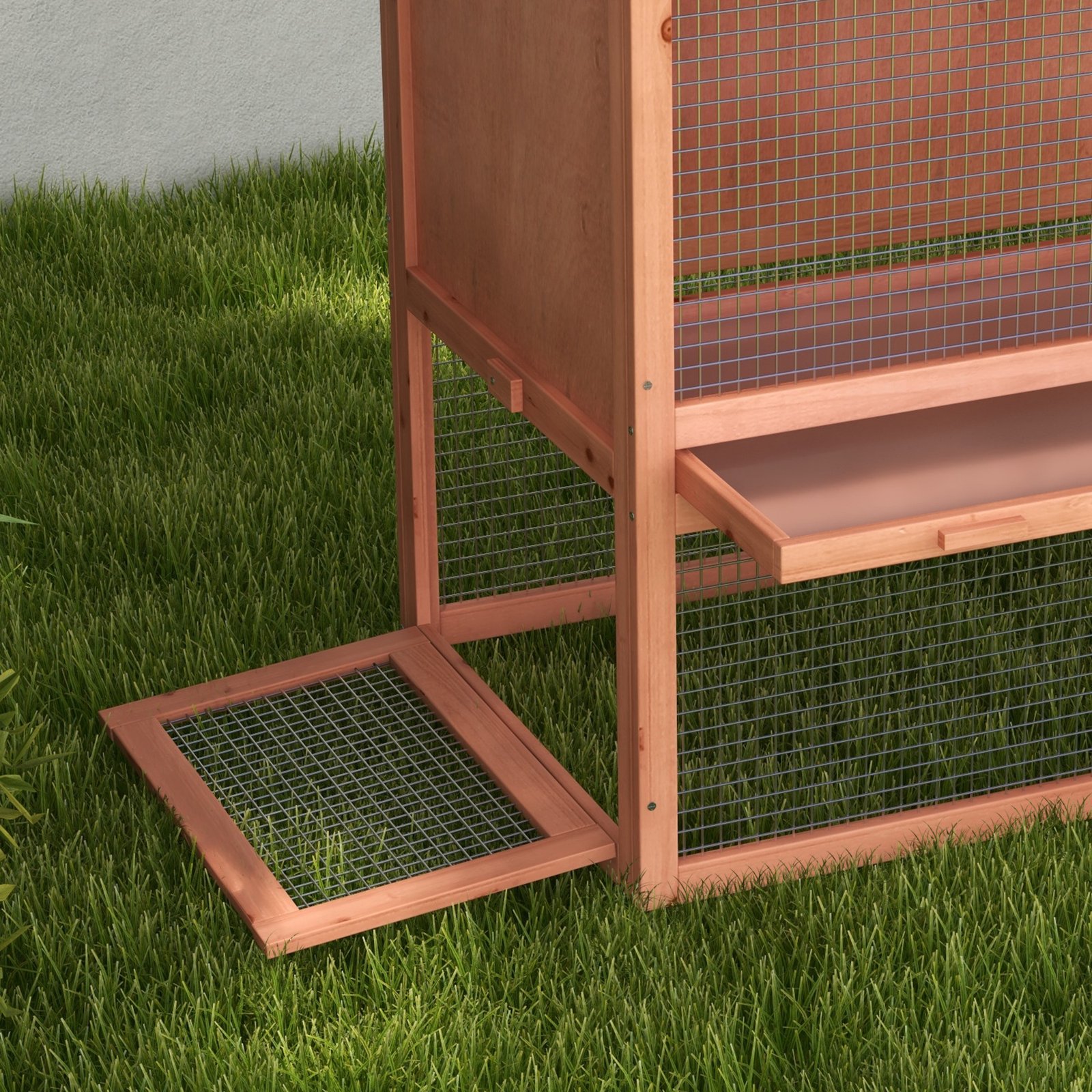 2 Tier Rabbit Hutch Outdoor, Guinea Pig Hutch, Solid Wood Bunny House, Water Resistant Asphalt Roof Ramp Sliding tray 144 x 64.5 x 100 cm - Image 8