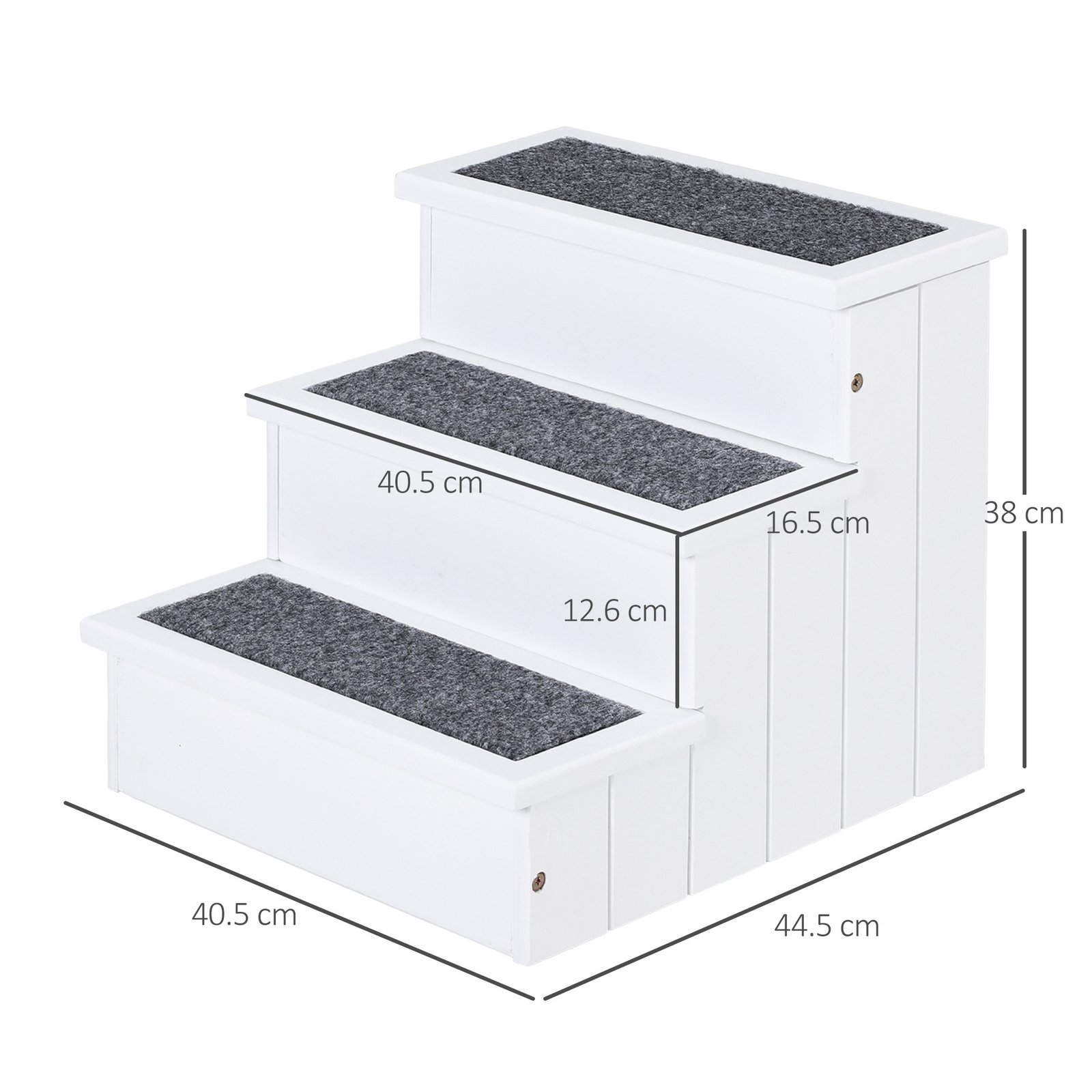 Dog Steps for Bed Sofa, 3 Step Wooden Dog Stairs for Sofa, Pet Stairs with Storage for Small Cats and Puppy, White - Image 3
