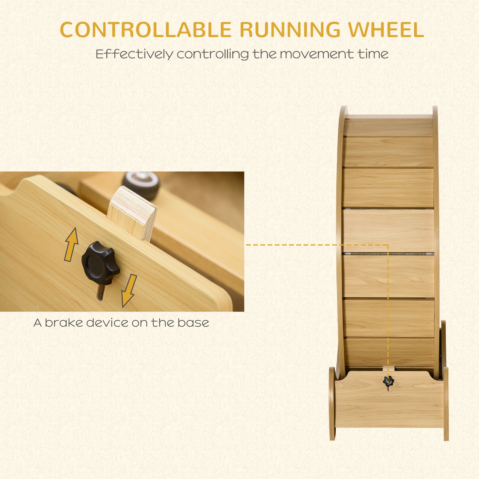30" Wooden Cat Running Wheel with Brake, Natural Wood Finish - Image 6