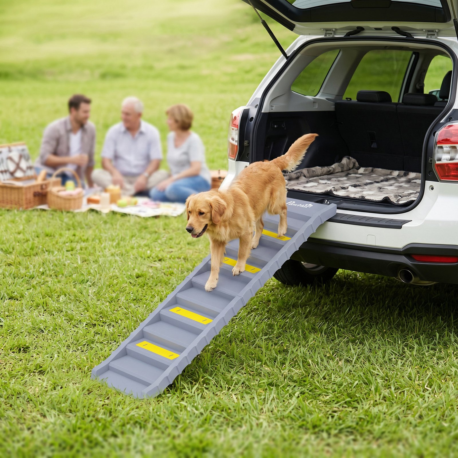 Dog Car Ramp with Anti-Slip Steps, 10-Steps Pet Stairs for Pets to Access Cars and High Beds, Grey
