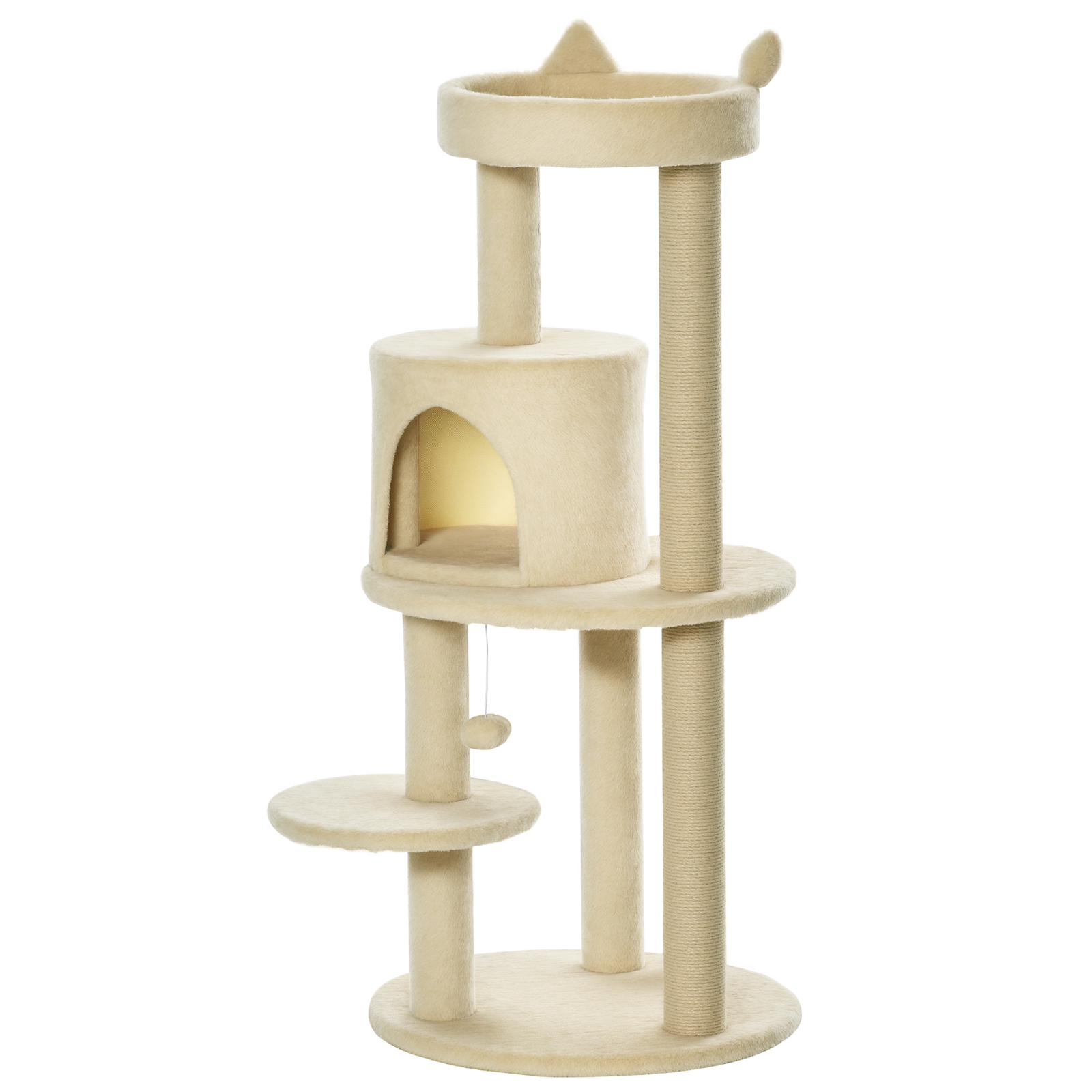 104 cm Cat Tree, Cat Condo Tree Tower, Cat Activity Centre with Scratching Posts, Plush Perches, Hanging Ball - Cream White