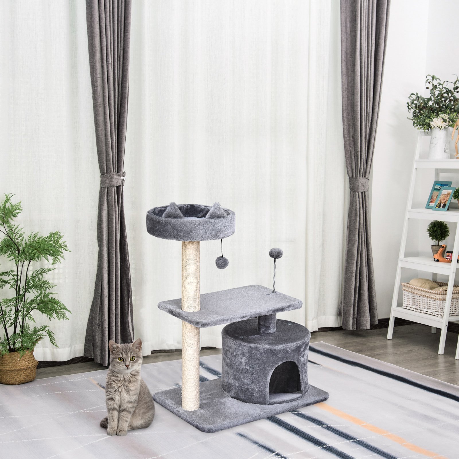 Cat Tree for Indoor Cats with Scratching Post Climbing Tower Kitty Activity Centre Condo Perch Jumping Platforms Grey 60L x 40W x 81H cm - Image 9