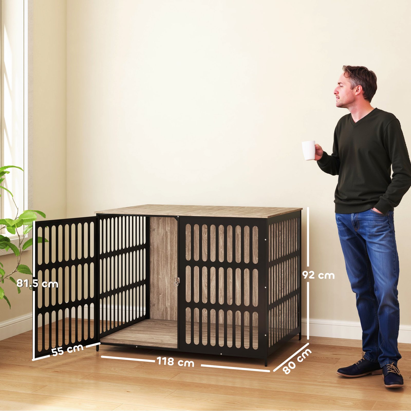 Dog Crate Furniture with Anti-Chew Resistant Mesh, Anti-Escape Single Door, for Extra Large Dogs, 118 x 80 x 92 cm - Image 3