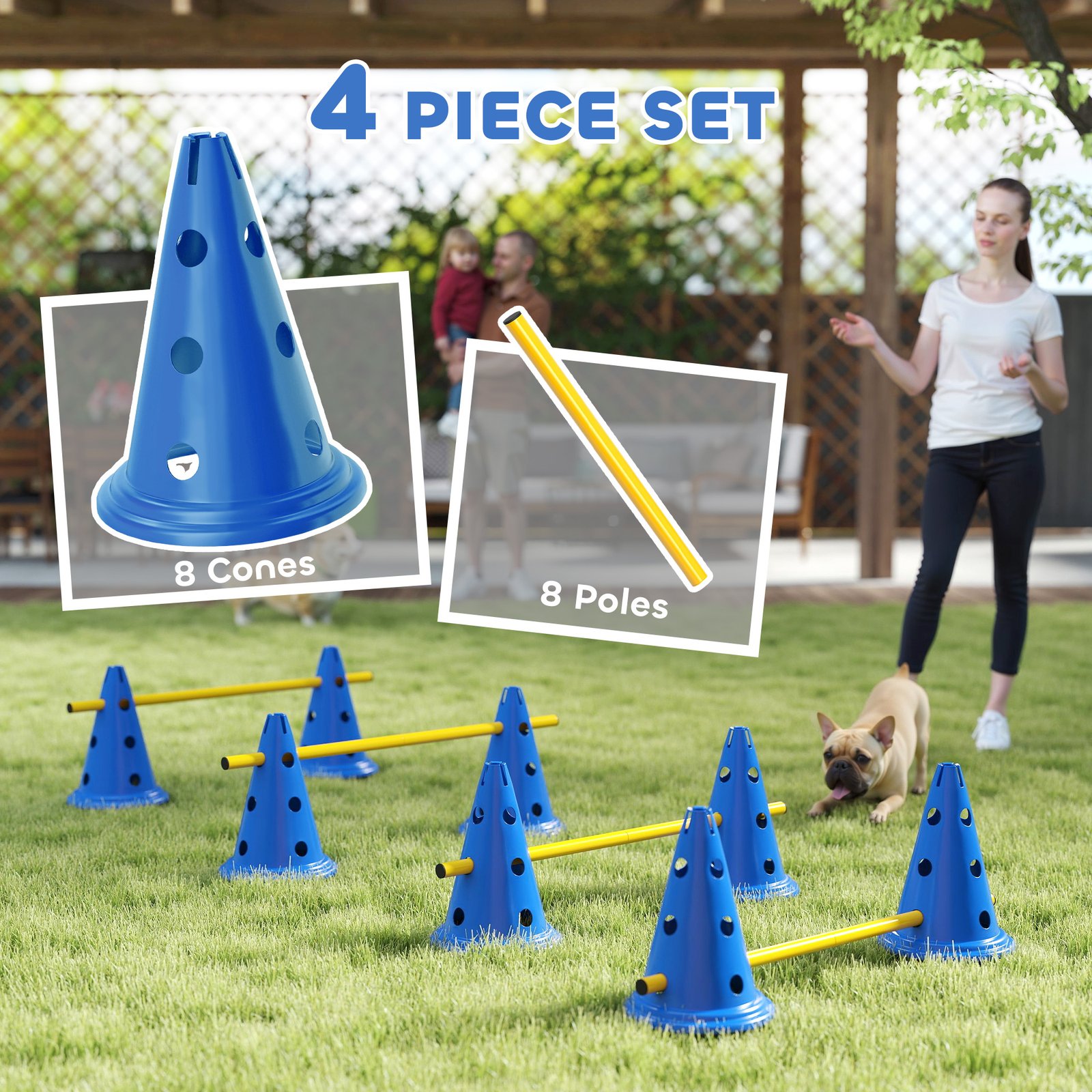 Dog Agility Equipment Set of Eight Cones, Eight Poles w/ Carry Bag, Four-Piece Adjustable Height Jumping Obstacles Blue - Image 4