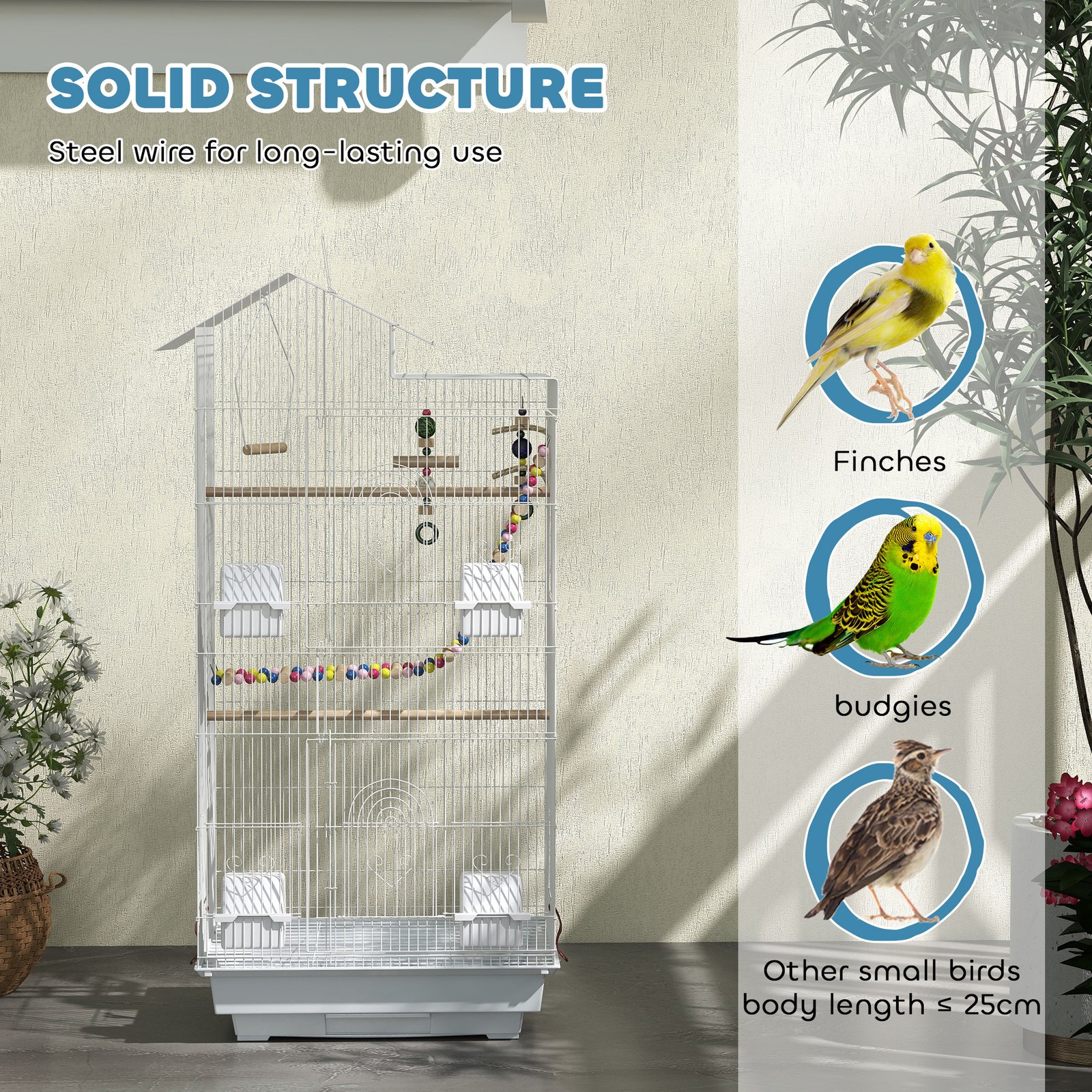 Bird Cage for Budgies, Finches, Canaries w/ Accessories, Toys, Tray, White - Image 6