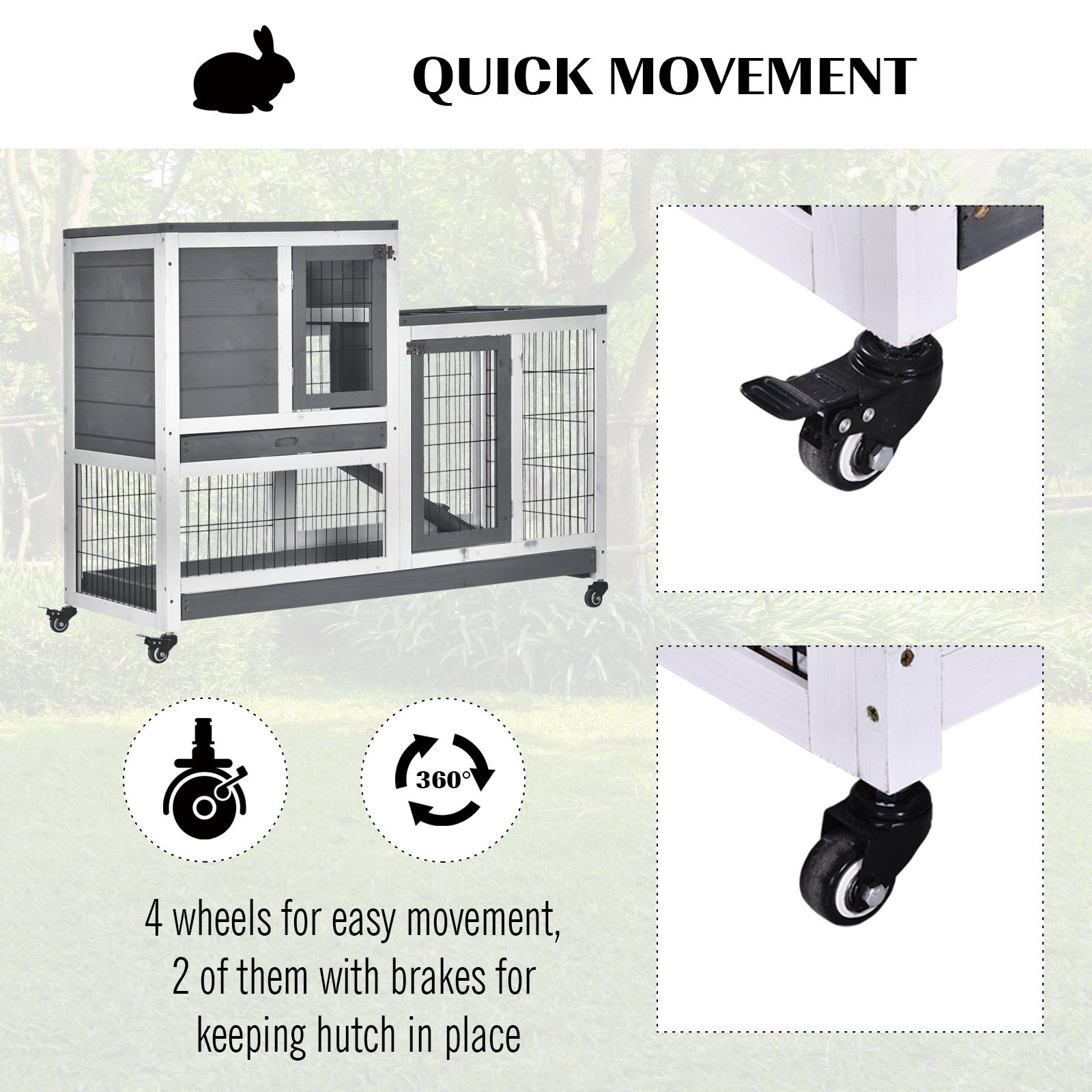 Small Animals 2-TierFir Wood Guinea Pigs Hutches Indoor Hutch Grey