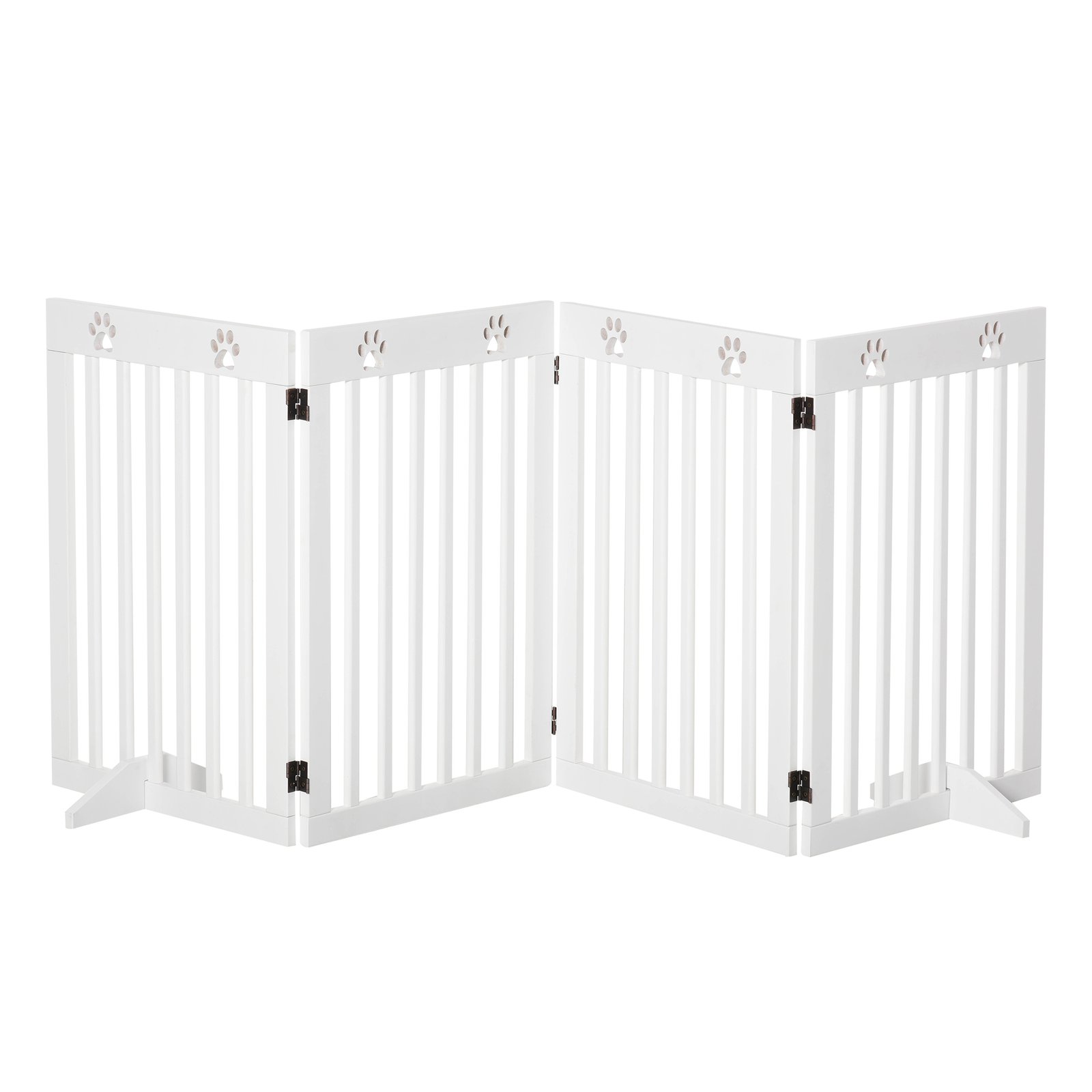 Wooden Pet Gate Foldable Freestanding Dog Safety Barrier w/ Support Feet