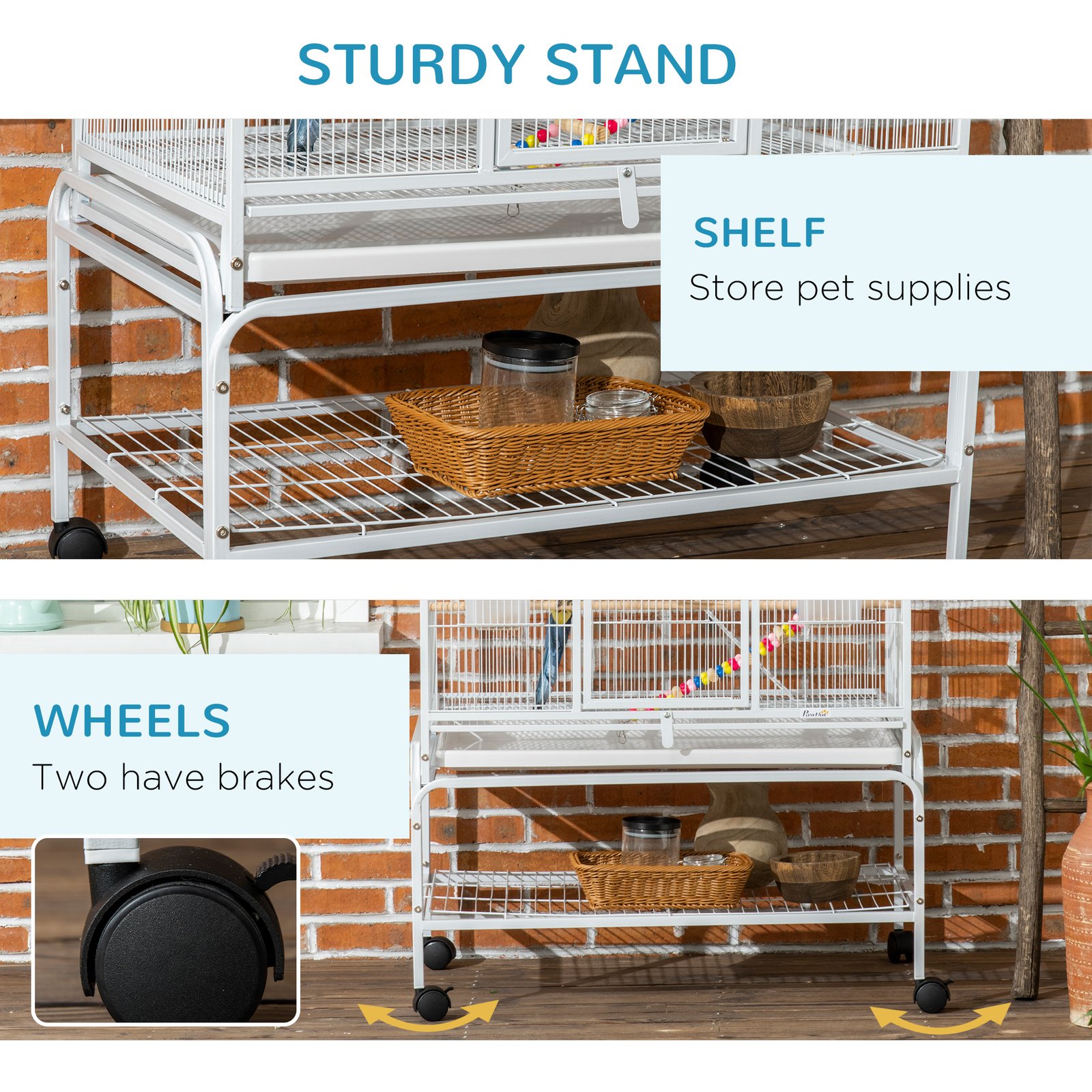 Large Bird Cage Budgie Cage 3 Tier Aviary with Stand Wheels, Toys, Ladders, Shelf for Canaries, Finches, Cockatiels, Parakeets - White - Image 7