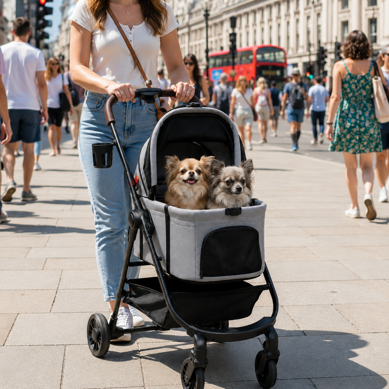 Dog Stroller, 3 in 1 Foldable Pet Stroller for Small Puppy Cat with Detachable Travel Carrier, Storage Basket, Grey - Image 9