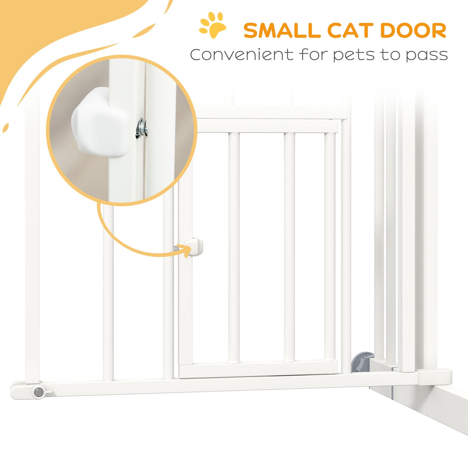 Pressure Fit Stair Gate, Dog Gate w/ Small Cat Door, Auto Closing System, Double Locking Openings, 74-80cm - White - Image 8