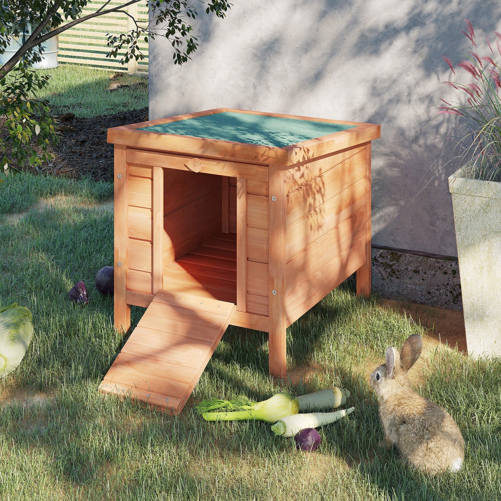 Wooden Rabbit Hutch Outdoor, Guinea Pig Hutch, Rabbit Hideaway, Cat Bunny Cage Small Animal Cage with Openable Roof, 51 x 42 x 43 cm, Natural