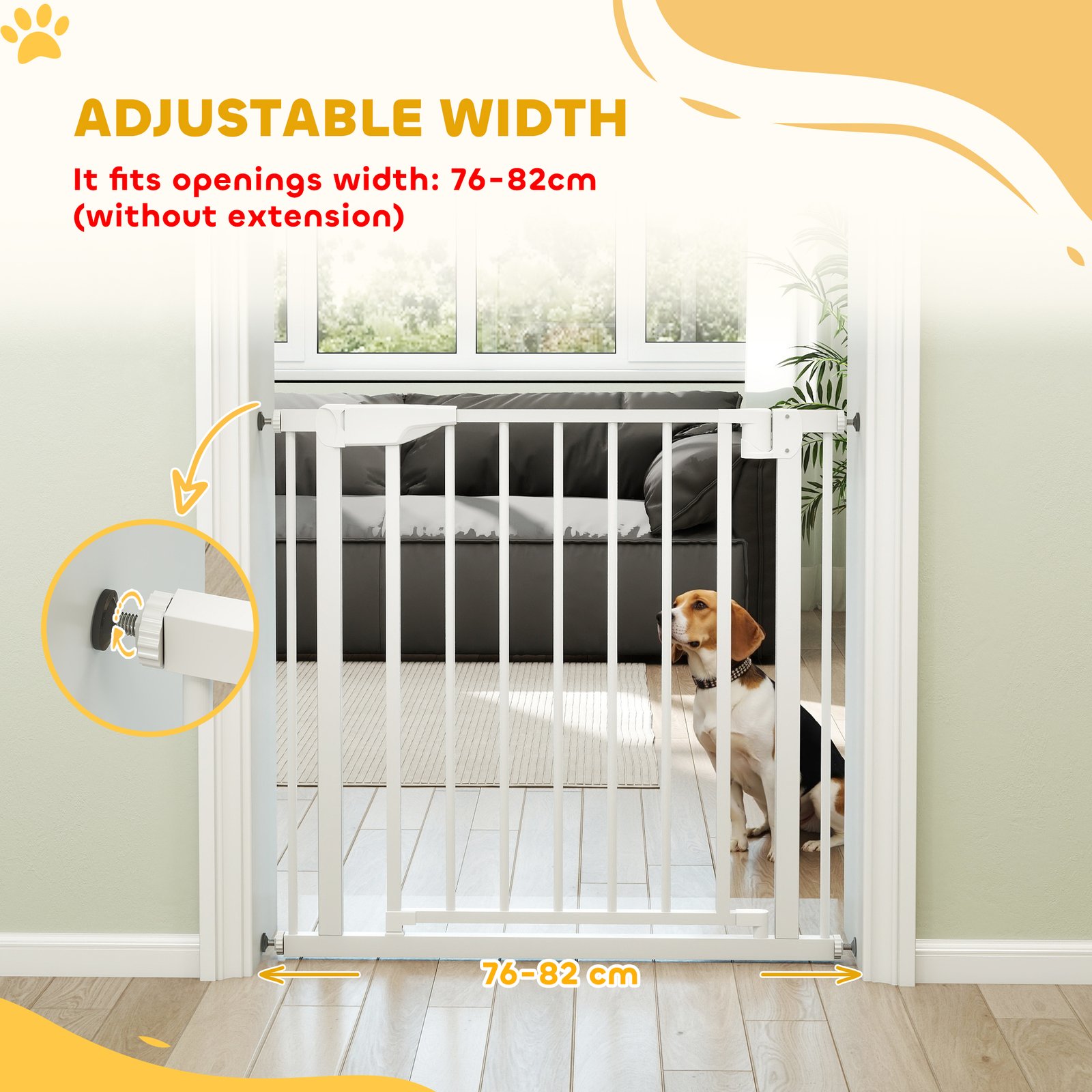 Baby Gate, Pet Safety Gate Pressure Fit, 76-81cm Wide with Two-Way Open, One-Hand Opening