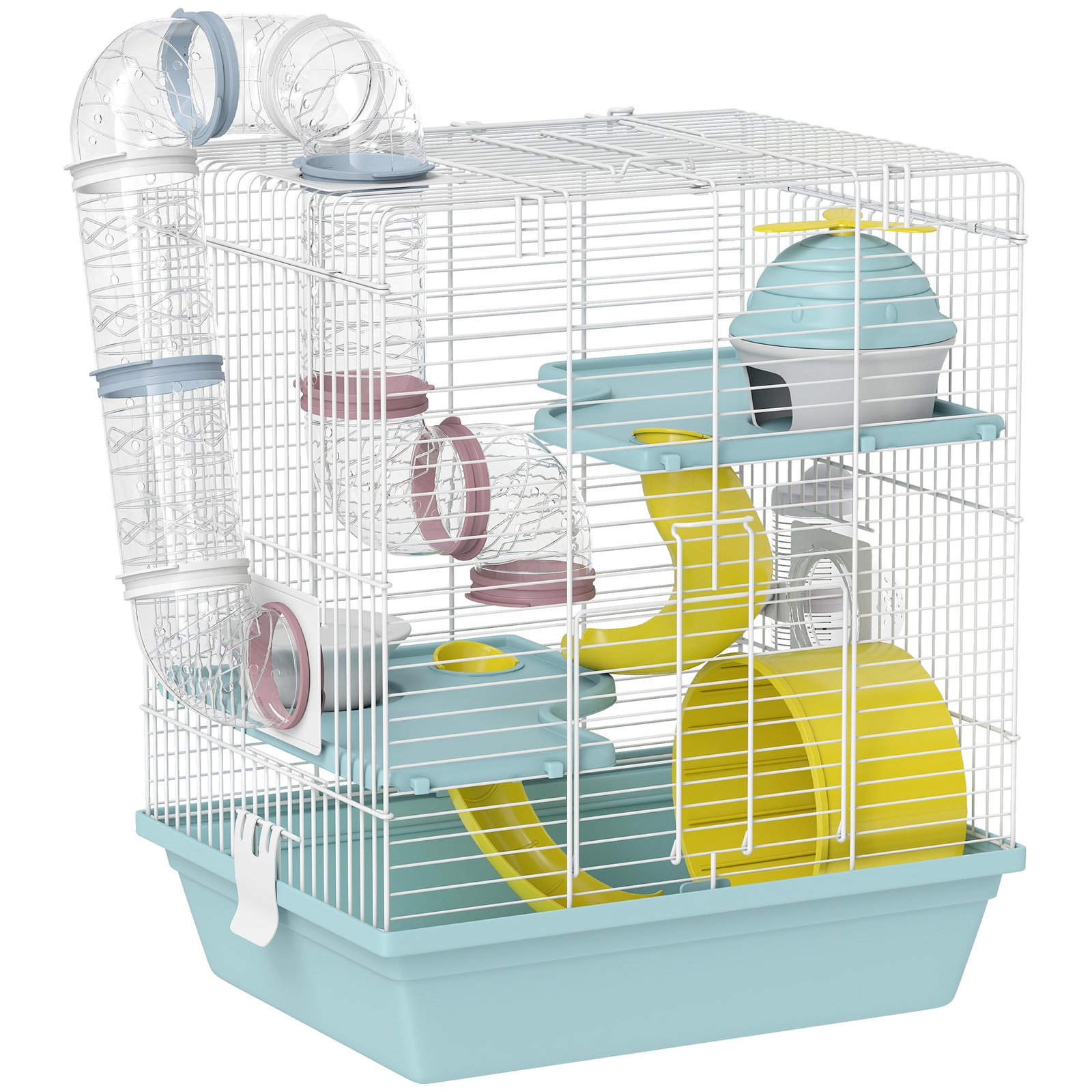 3-Level Hamster Cage with Exercise Wheel, Water Bottle, Food Bowl, for Dwarf Hamsters, 34.5 x 27.5 x 41 cm, Blue