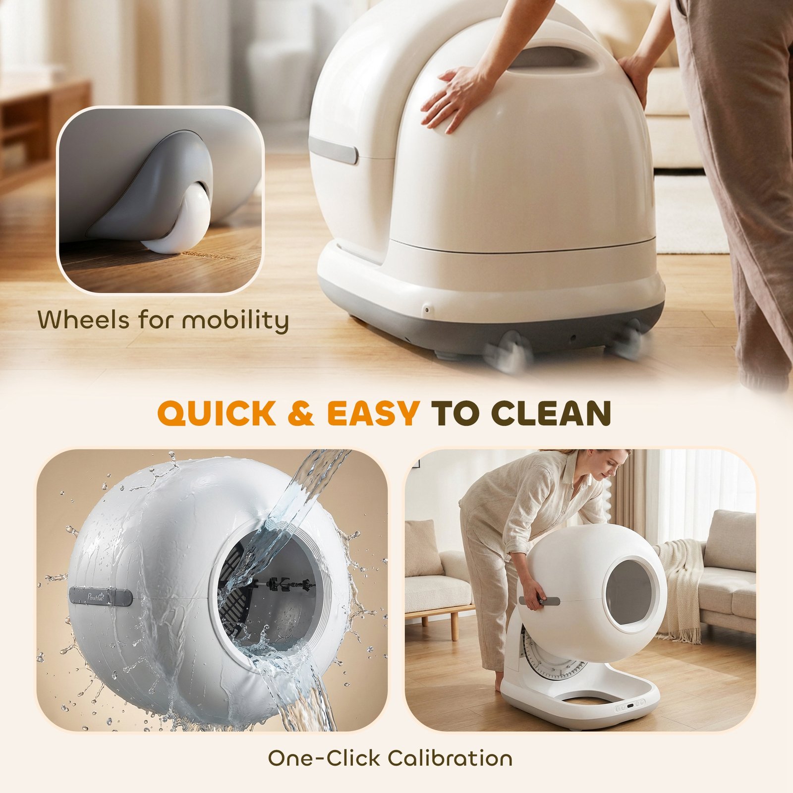 72L Self Cleaning Cat Litter Tray Automatic Cat Litter Box APP Control for Multiple Cats
