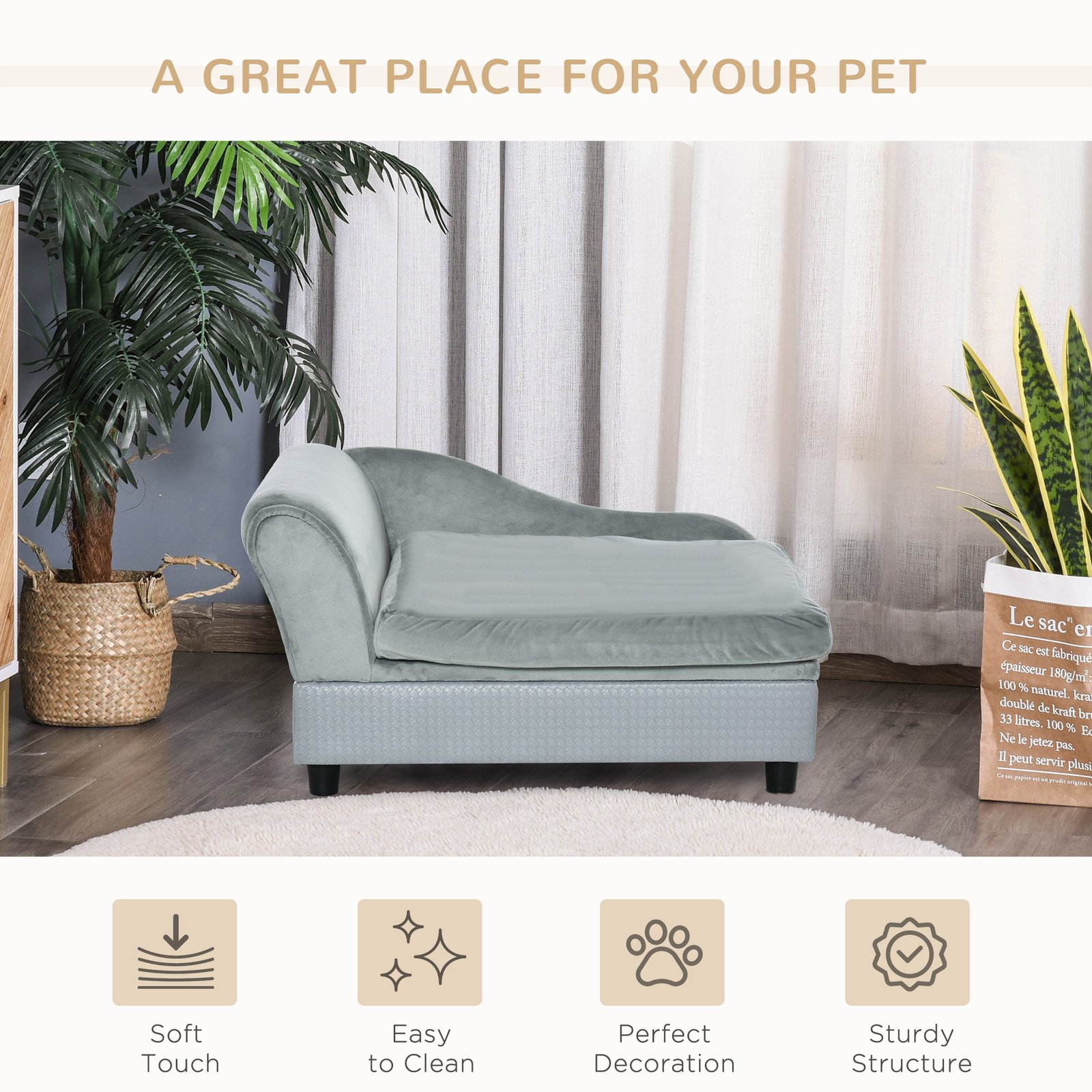 Pet Sofa Chair, with Storage, Cushion, for Small Dogs, Cats - Light Grey - Image 8