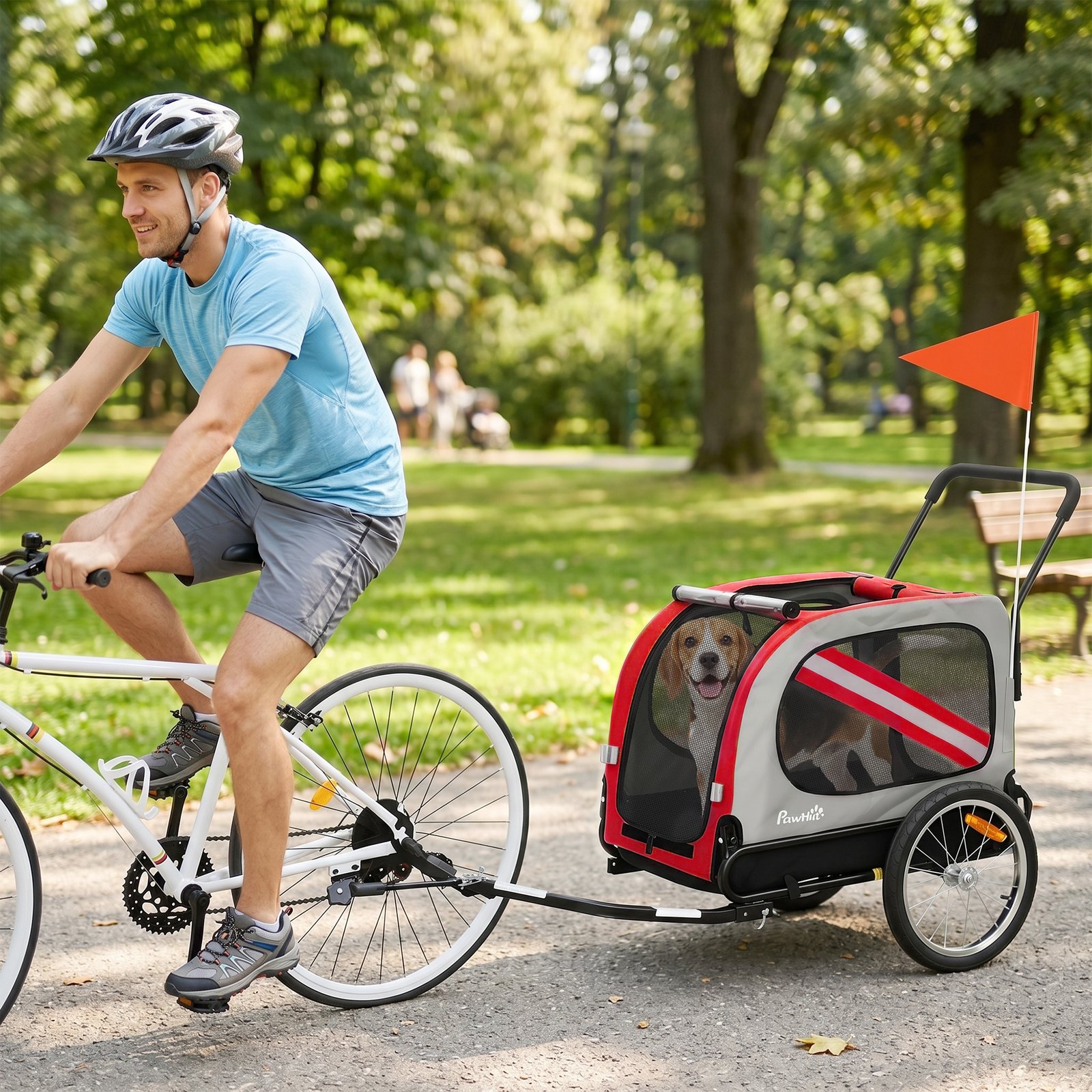 2-In-1 Dog Bike Trailer Pet Stroller with Universal Wheel Reflector Flag Red
