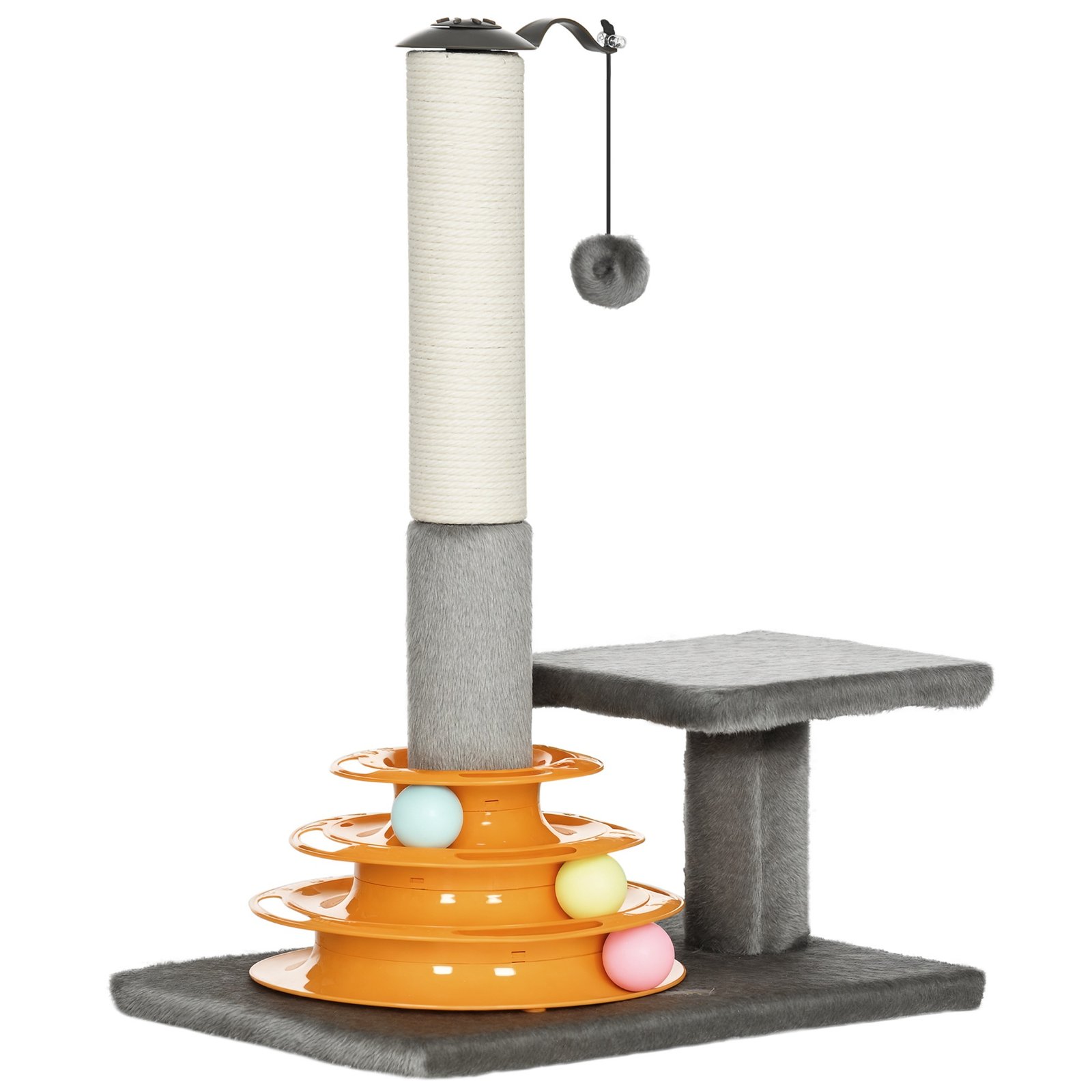 56cm Cat Tree Tower Activity Centre, Climbing Stand Kitten House Furniture w/ Scratching Posts, Toy Ball - Grey