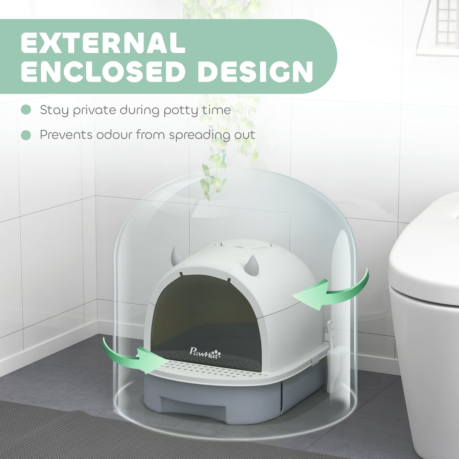 Enclosed Cat Litter Box w/ Pull-Out Drawer, Scoop, Deodorising Bags for Odour Control, Privacy, Portable, Easy to Clean