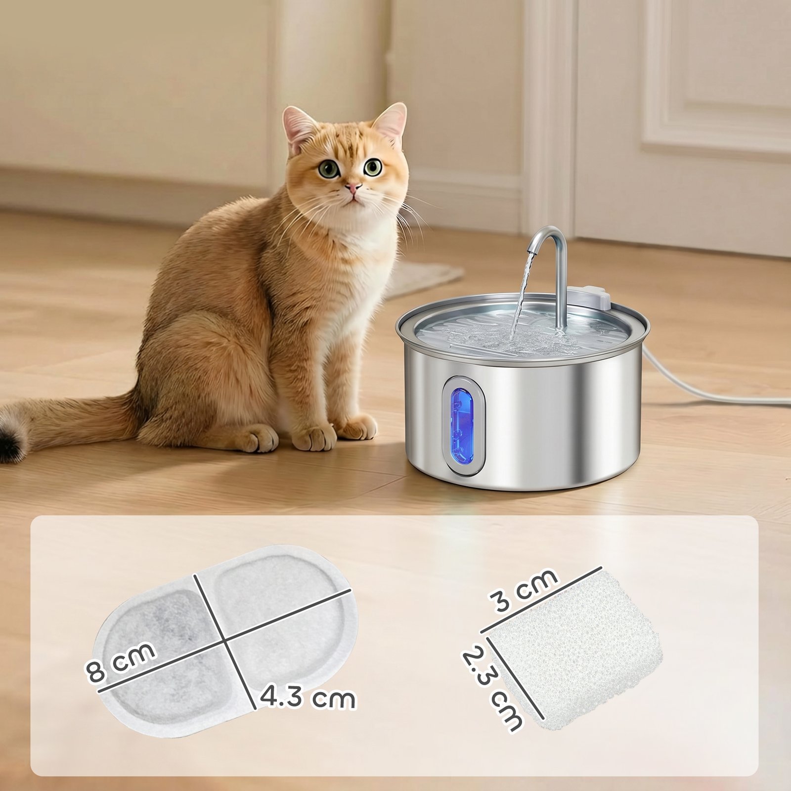 16 Pack Cat Water Fountain Filters, Replacement Filters Set for 3.2L/2.5L Automatic Pet Fountain