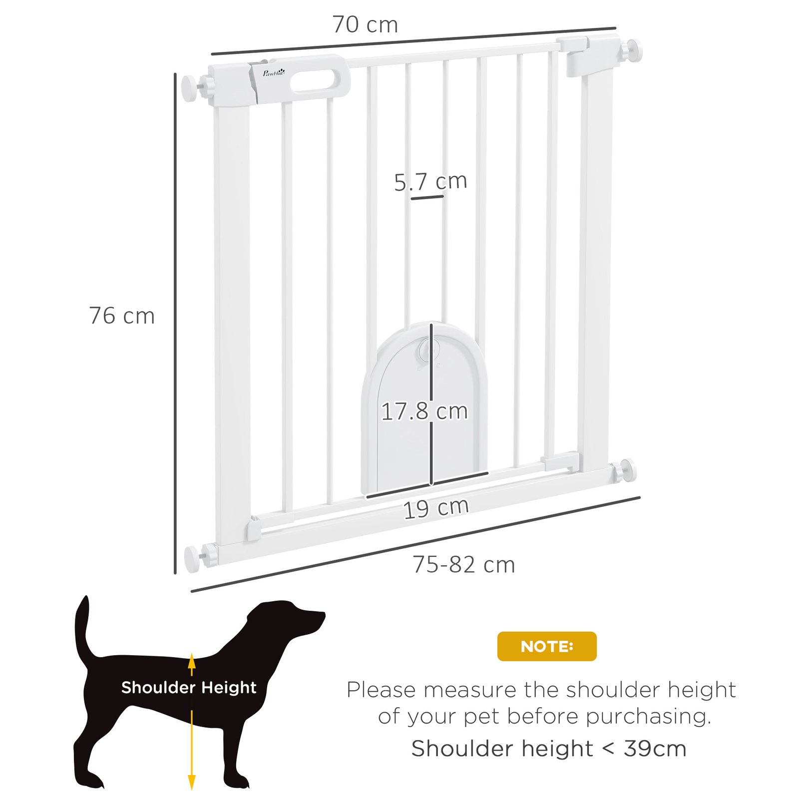 75-82cm Pet Safet Gaye, Pressure Fit Stair, with Cat Flap, Double Locking, White - Image 3