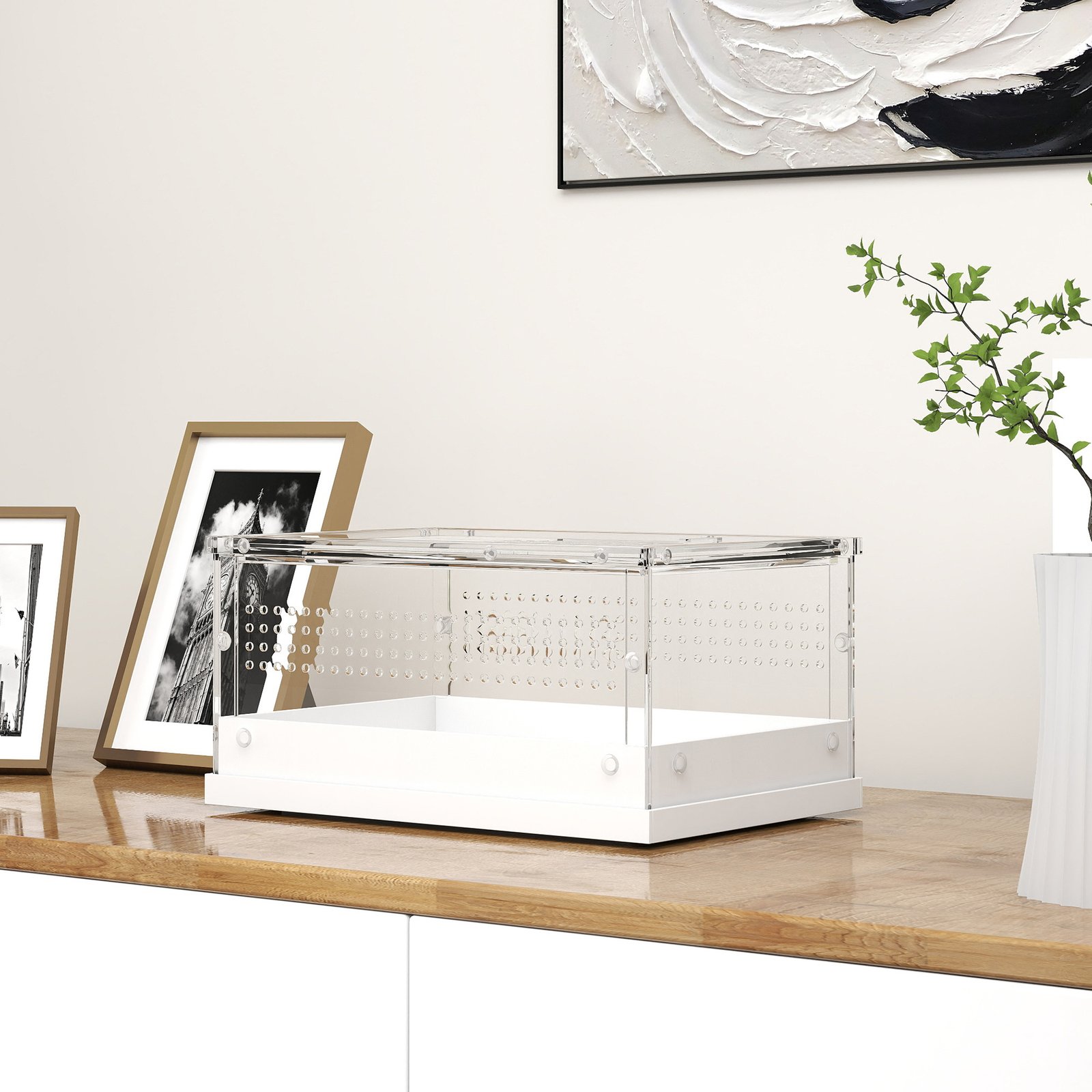 Acrylic Reptile Terrarium with Top Sliding Door, Vents, for Snake, Frog, Spider, Gecko, Tarantula, 30 x 20 x 15 cm