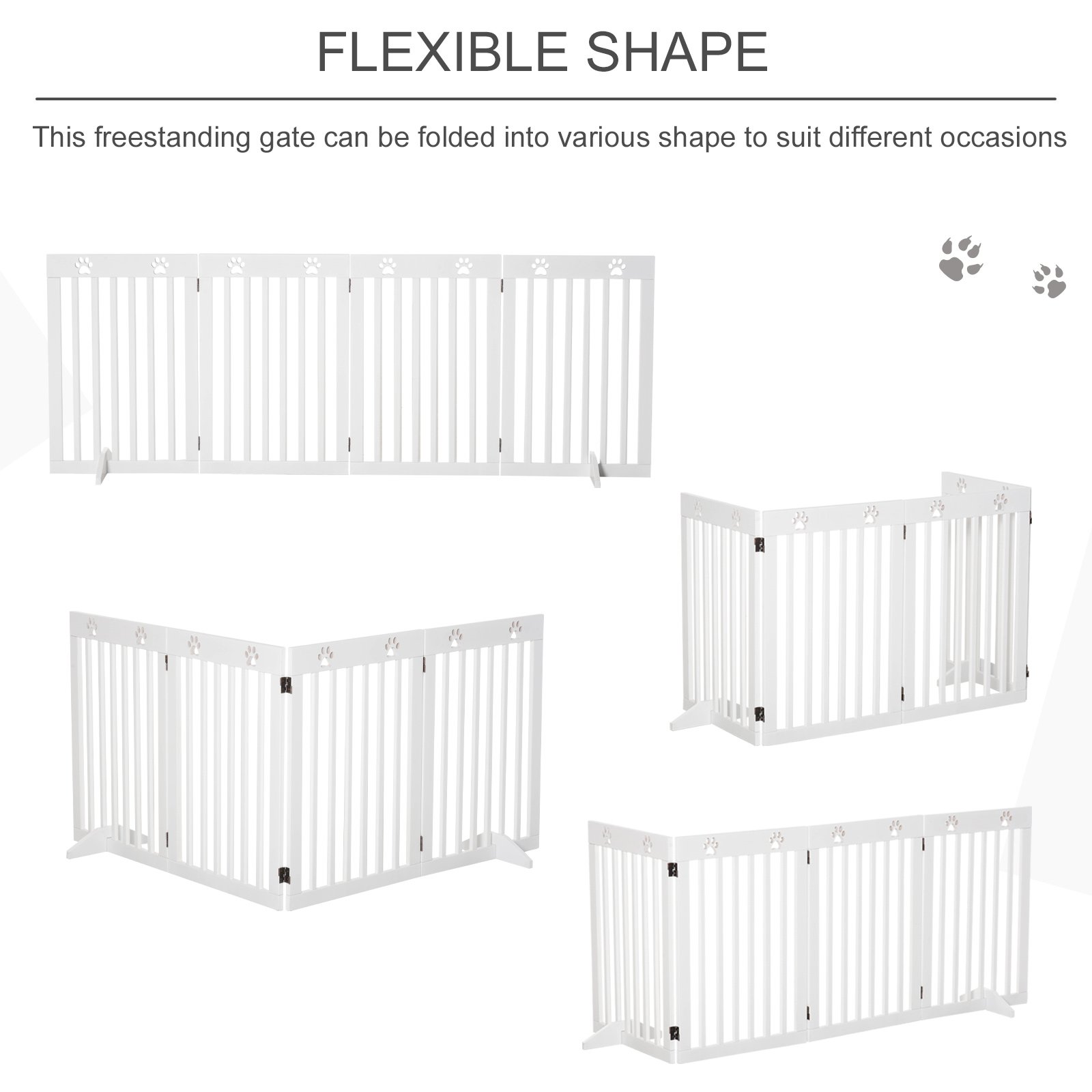 Wooden Pet Gate Foldable Freestanding Dog Safety Barrier w/ Support Feet