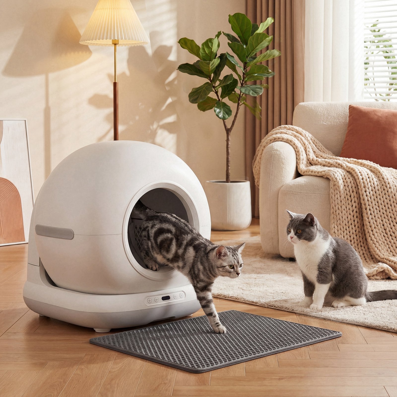 72L Self Cleaning Cat Litter Tray Automatic Cat Litter Box APP Control for Multiple Cats