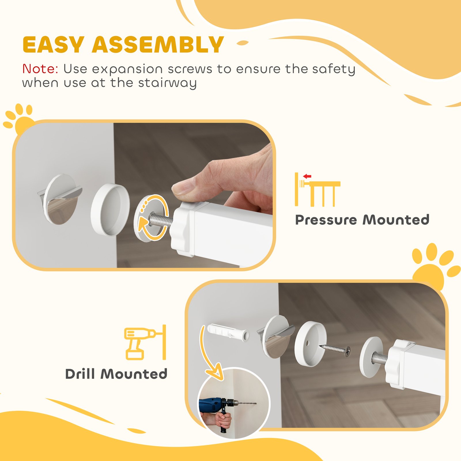 Extra Wide Dog Gate, with Door Pressure, for Doorways, Hallways, Staircases - White - Image 6