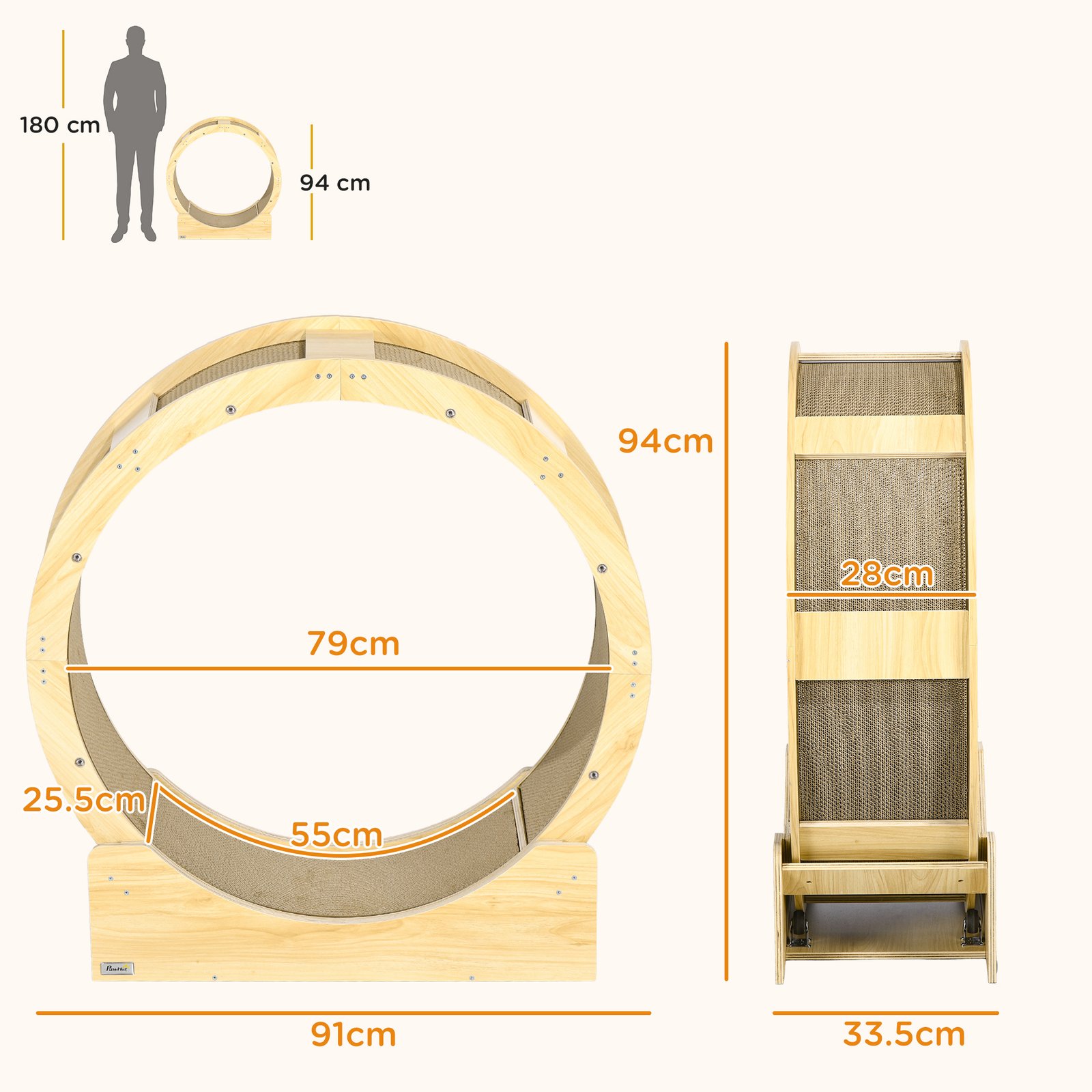 Cat Wheel with Brake, Scratching Pads - Oak Tone - Image 3