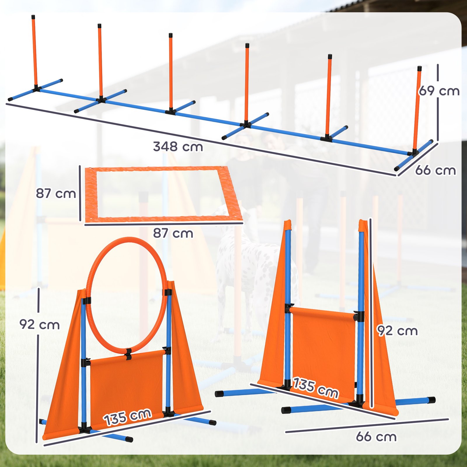 6-Piece Dog Agility Equipment Set with Weave Poles, Jump Ring, Hurdle, Pause Box, Bag, Orange