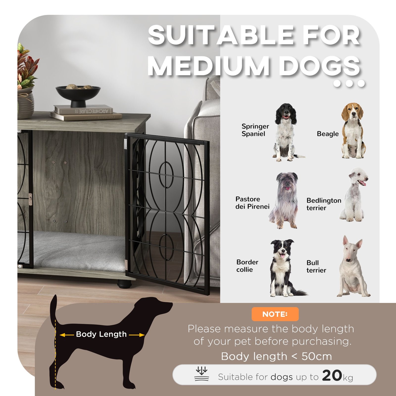 Indoor Dog Crate Furniture End Table w/ Plush Washable Cushion, Lockable Door, for Medium Dogs