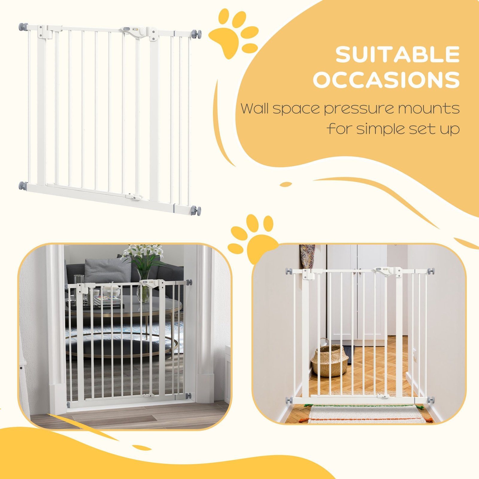 Adjustable Safety Gate w/ One Extensions, Four Adjustable Screws, White