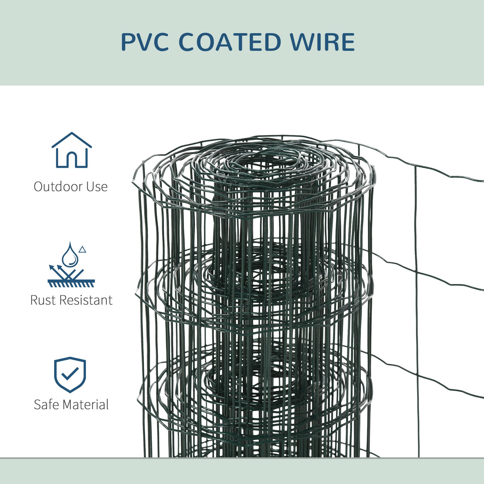 0.6M x 10M Chicken Wire Mesh Roll Rabbit Poultry Animal Fence PVC Coated Steel Metal Garden Netting Fencing