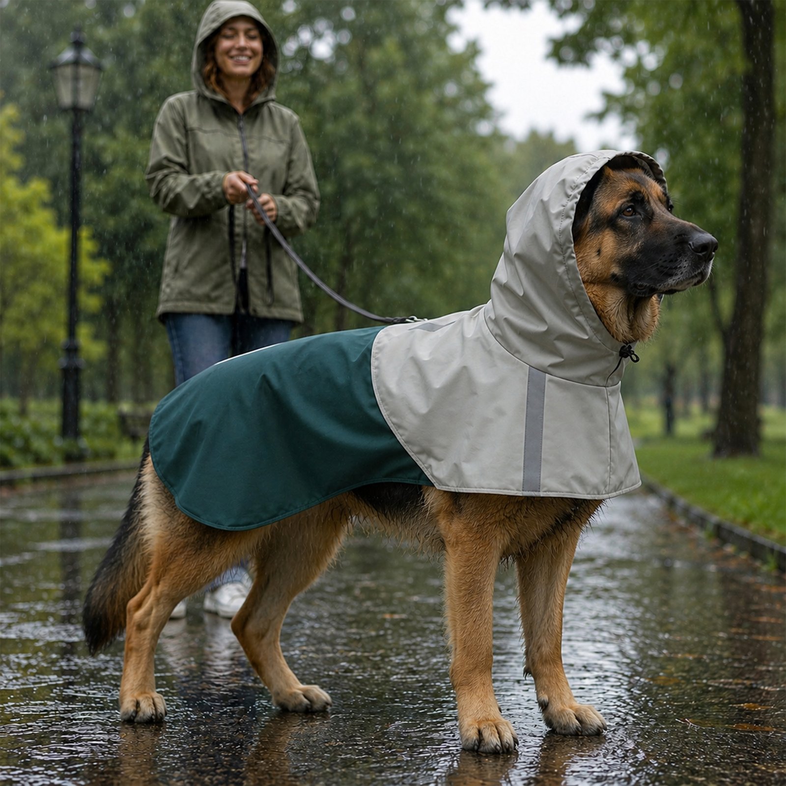 Dog Raincoat with Hood, Waterproof & Breathable Rain Jacket with Leash Hole, for Extra Large Dogs, Green, XL