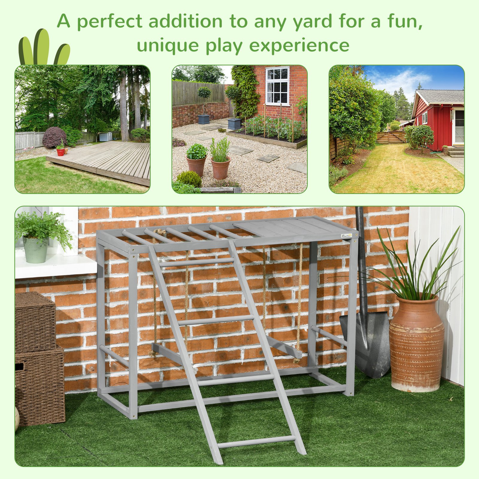 Chicken Activity Play with Swing Set for 3-4 Chickens, Wooden Chicken Coop, Grey - Image 5