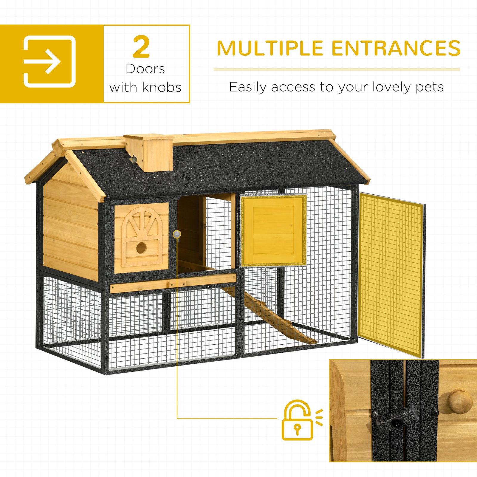 Outdoor Rabbit Hutch, with Run, Removable Tray, Asphalt Roof, 120 x 55.5 x 80cm
