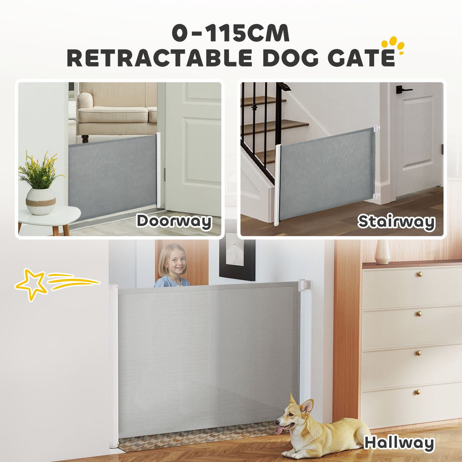 Retractable Pet Safety Gate, Folding Dog Barrier, Grey - Image 4