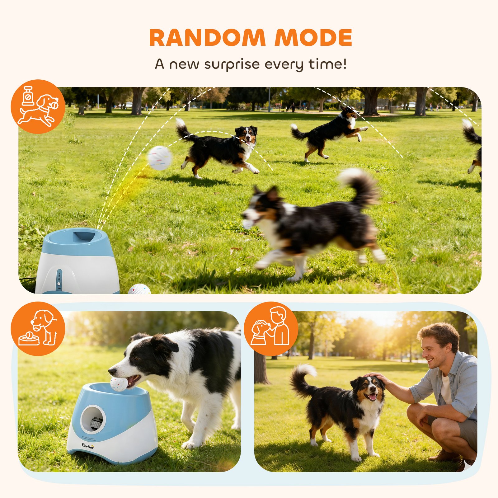 Automatic Dog Ball Launcher with 5 ETPU Balls 5.8 cm, 3 Distance Settings 6/10/14 m, Blue