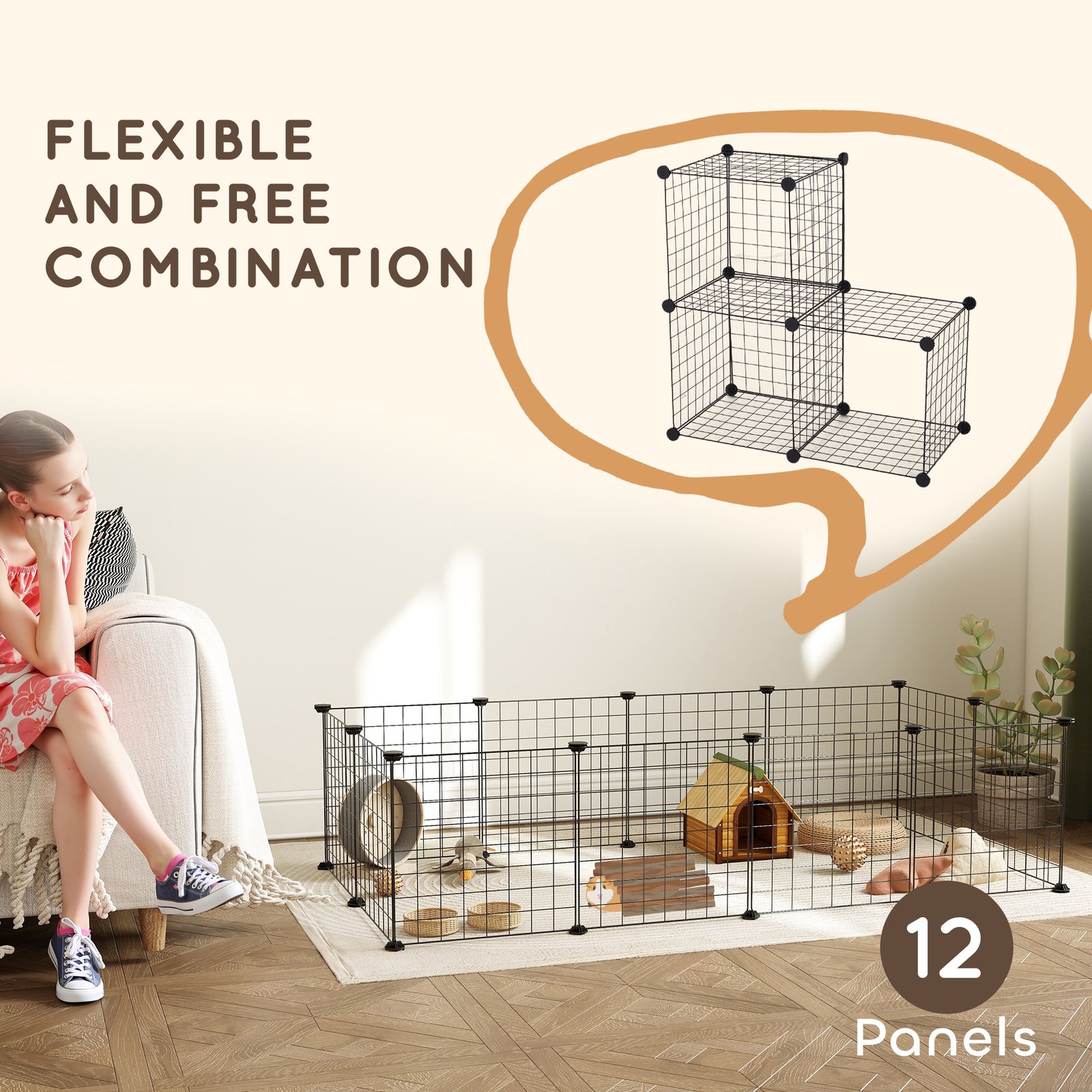 DIY Pet Playpen Metal Wire Fence 12 Panel Enclosure Indoor Outdoor Guinea Pig Bunny Small Animals Cage Black