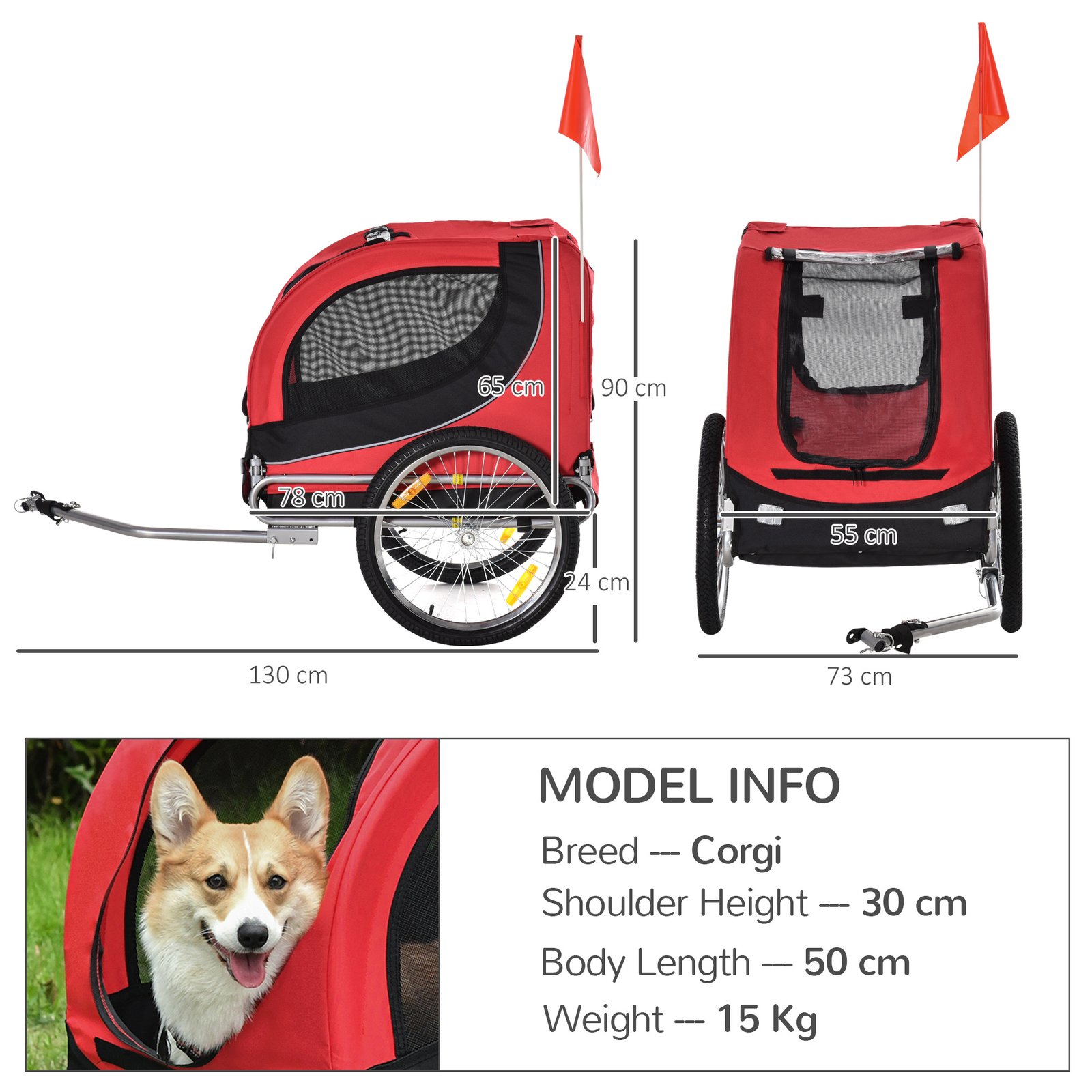 Steel Dog Bike Trailer Pet Cart Carrier for Bicycle Kit Water Resistant with Hitch Coupler Travel Black and Red