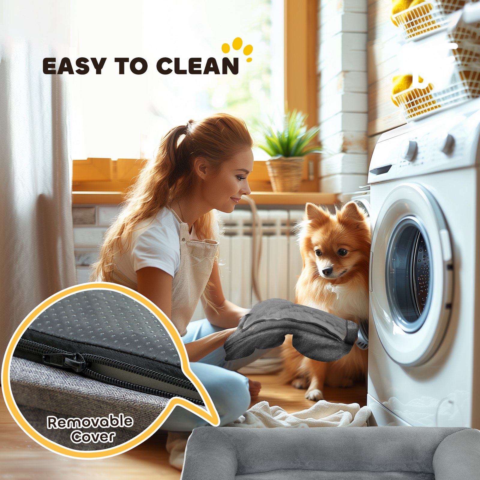 Dog Sofa Bed, Washable Pet Bed with Removable Cover and Non-Slip Bottom for Cats and Small Dogs, Grey