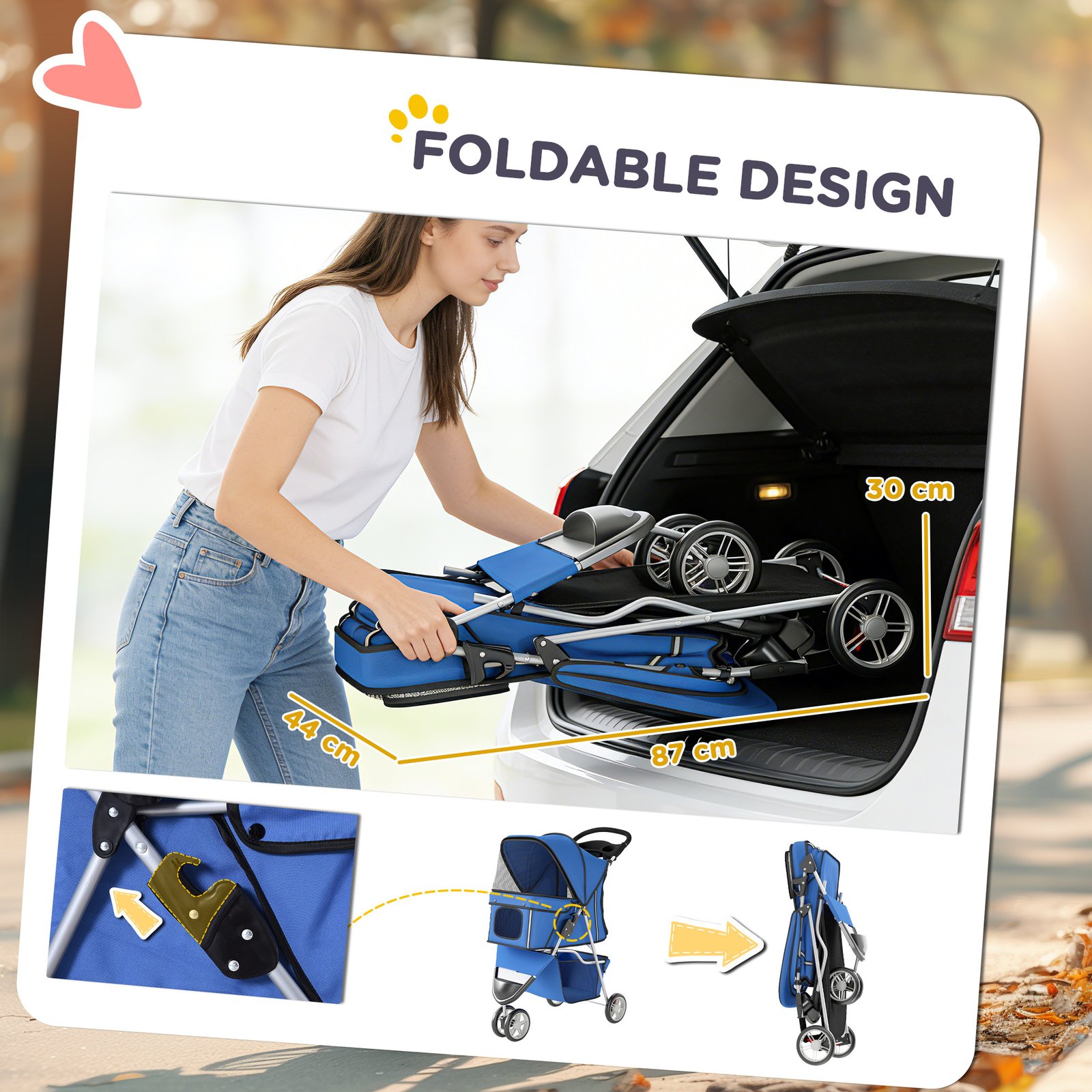 3 Wheel Pet Stroller for Small and Miniature Dogs, Blue