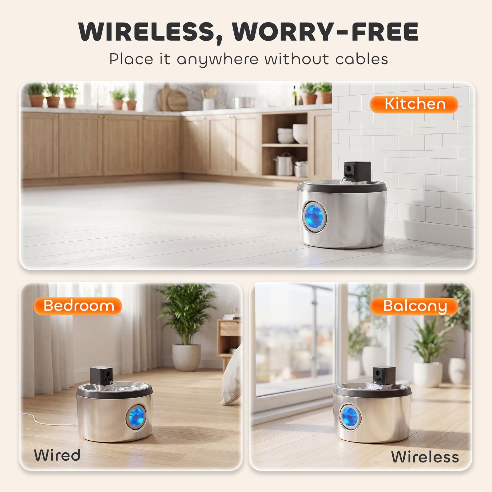 Wireless Cat Water Fountain for Drinking Stainless Steel, 4L Battery Operated Cat Fountain Cordless, 6 Filters - Image 4