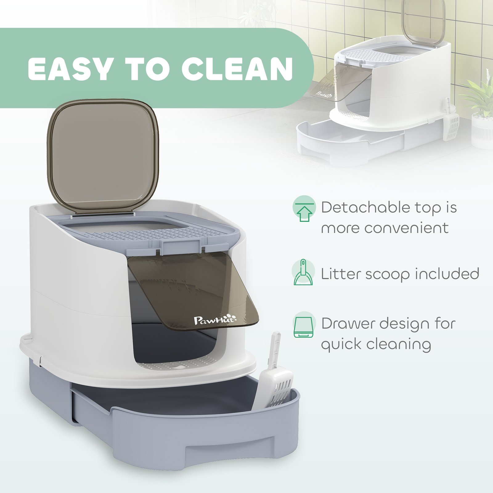 Cat Litter Box with Lid, Scoop, Deodorisation Bags, Top Entry