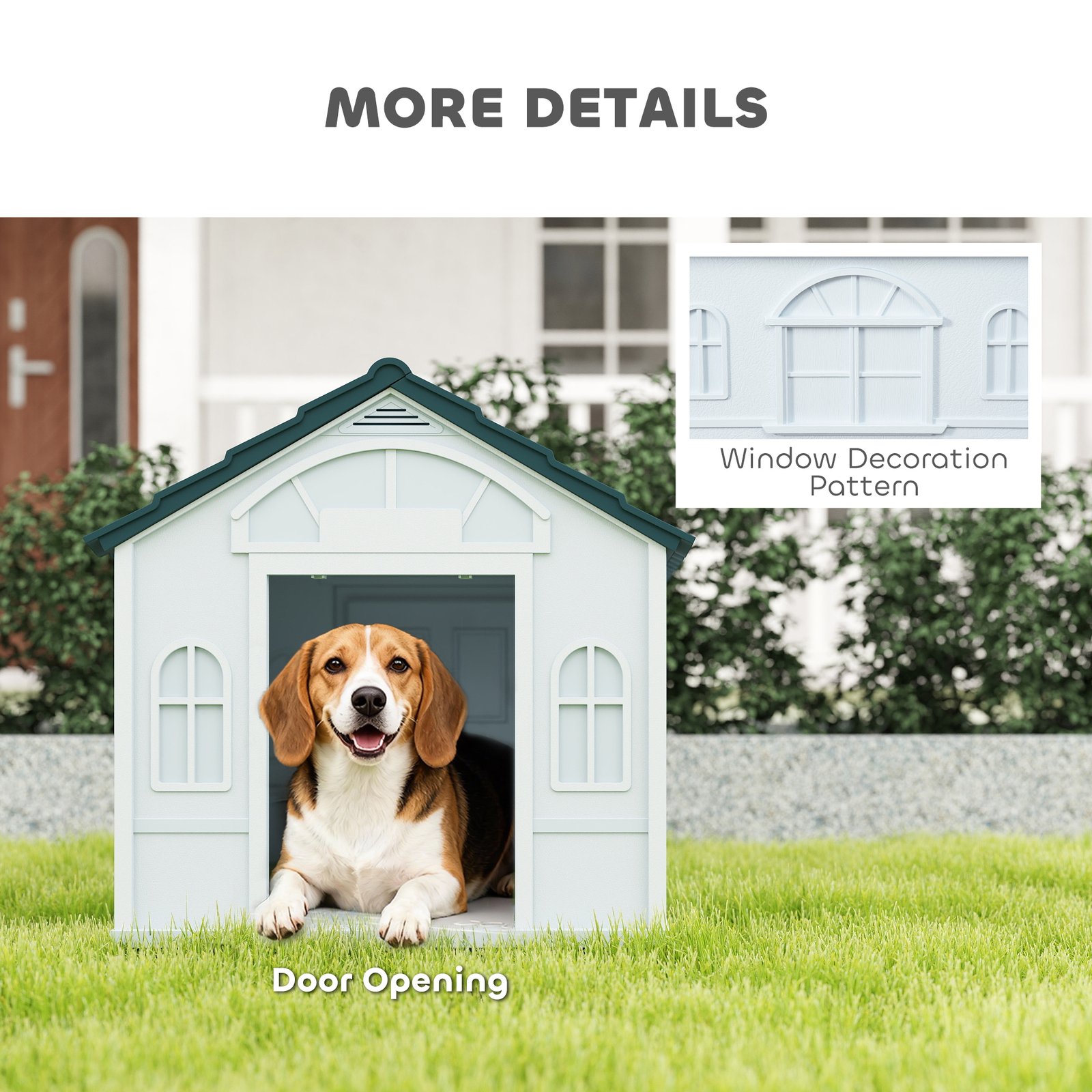 Plastic Weather-Resistant Dog House, for Indoors and Outdoors, Medium Dogs - White and Blue