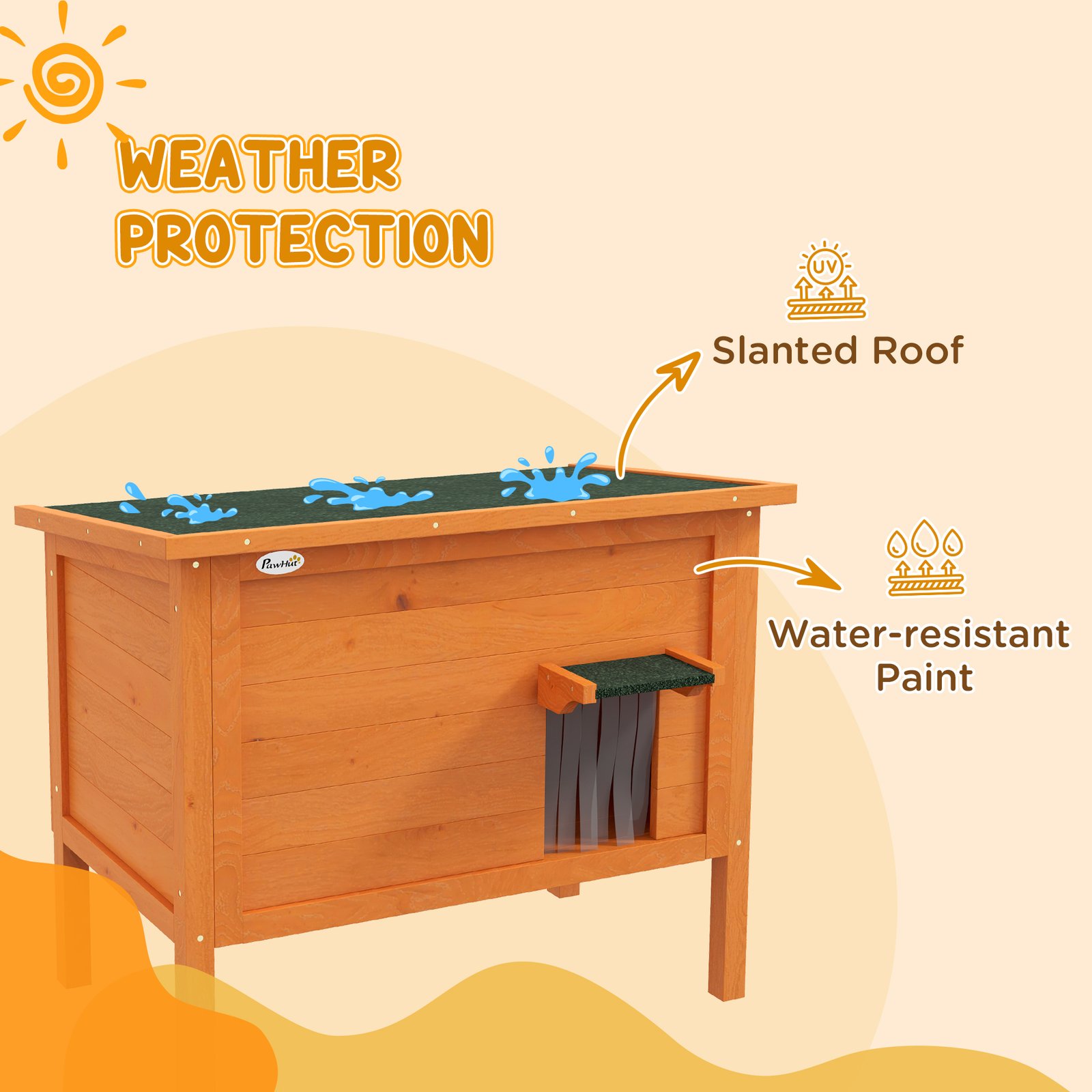 Feral Cat House, Wooden Insulated with Removable Floor, Water-Resistant Openable Roof - Orange - Image 6